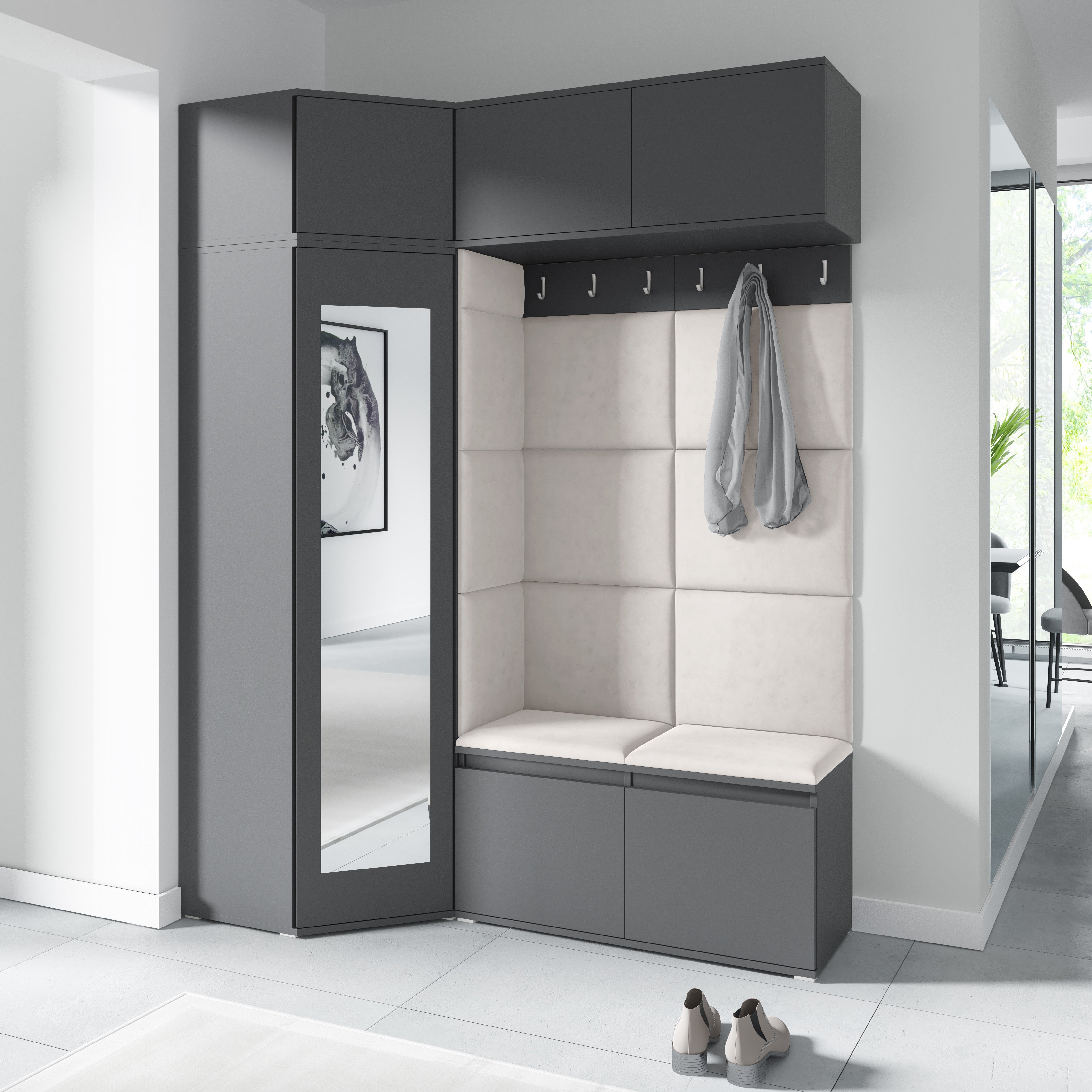 PK Emi 38 Hallway Wardrobe Graphite - Upholstered Panels in Various Colours