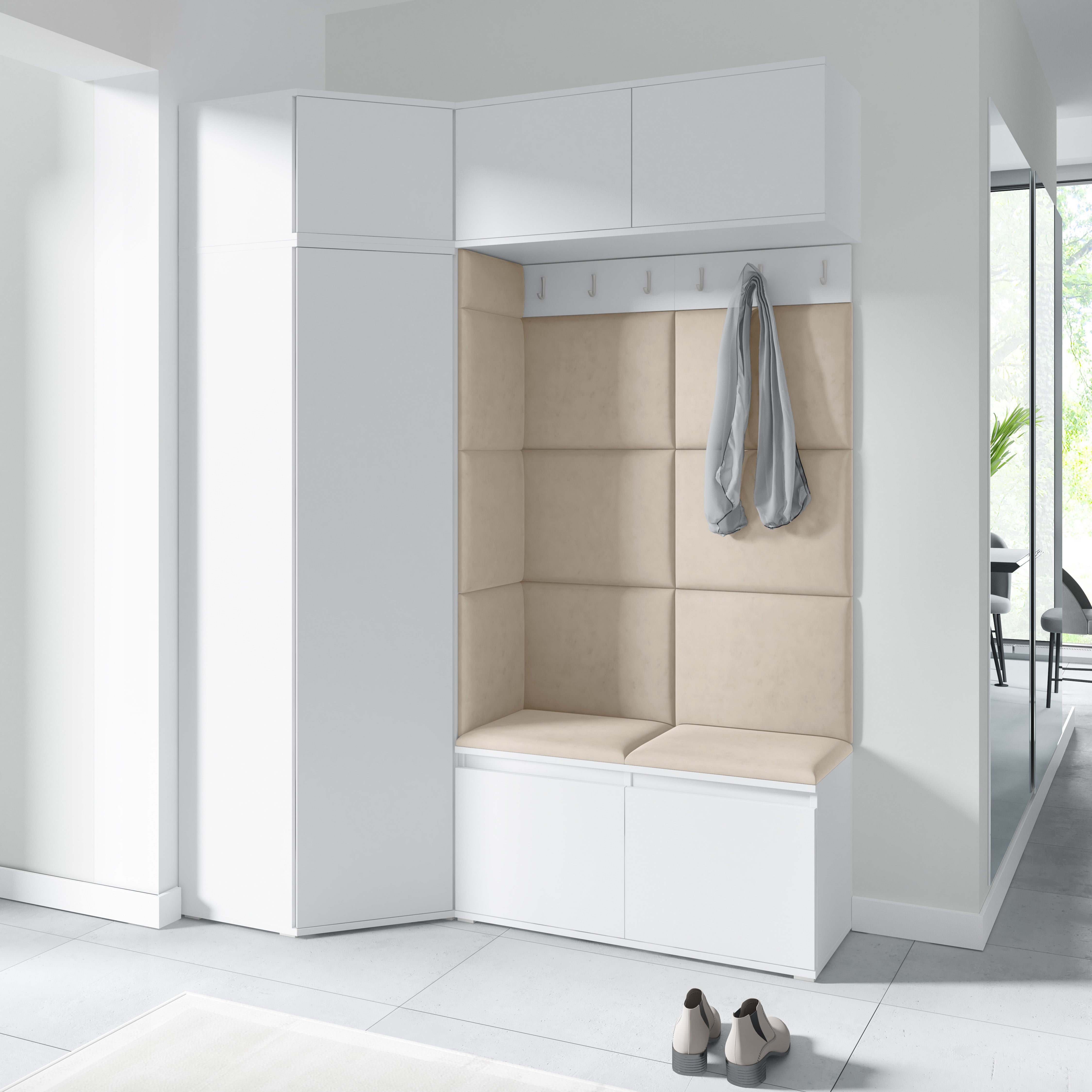 PK Emi 38 Flurschrank Weiß - Gepolsterte Paneele in verschiedenen Farben