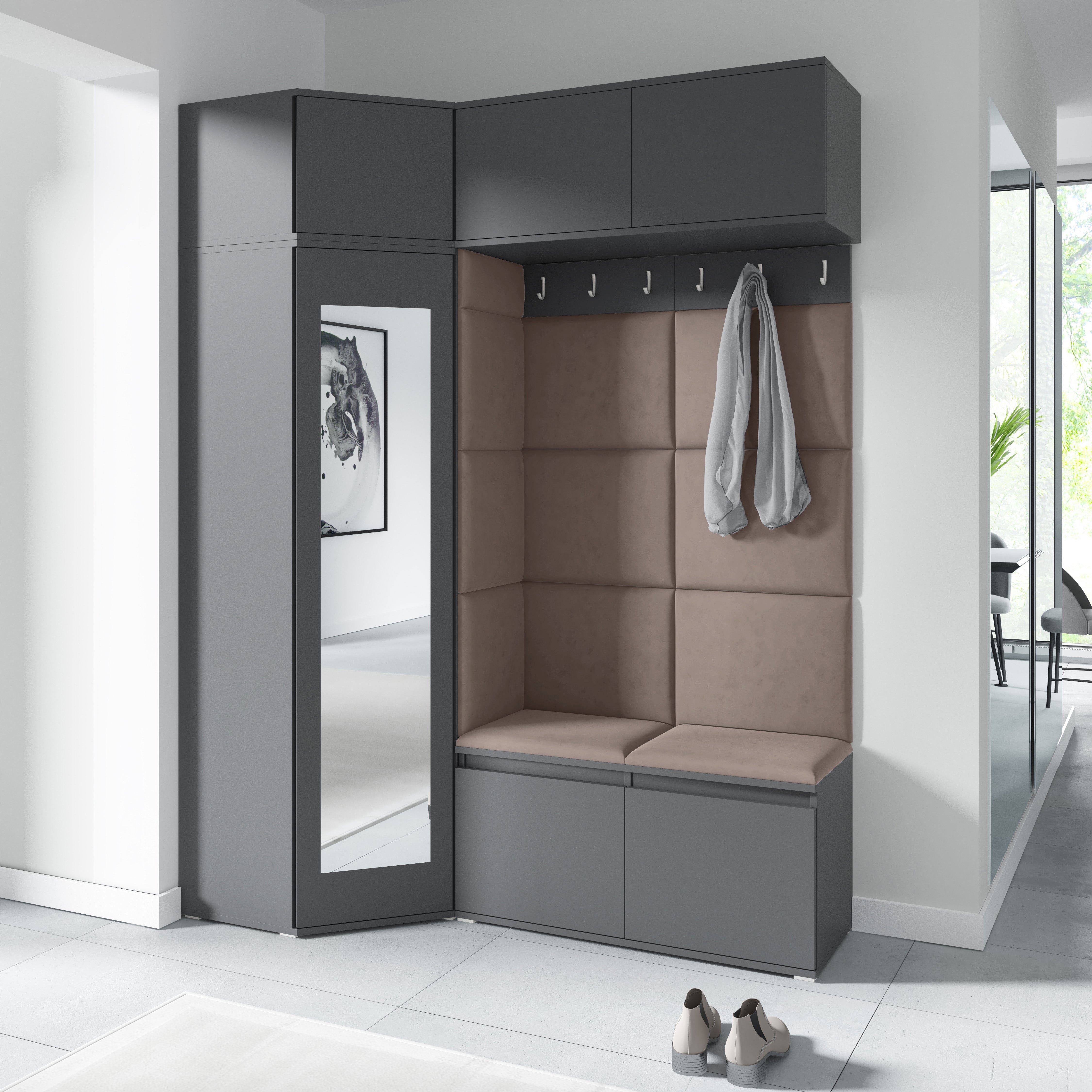 PK Emi 38 Hallway Wardrobe Graphite - Upholstered Panels in Various Colours