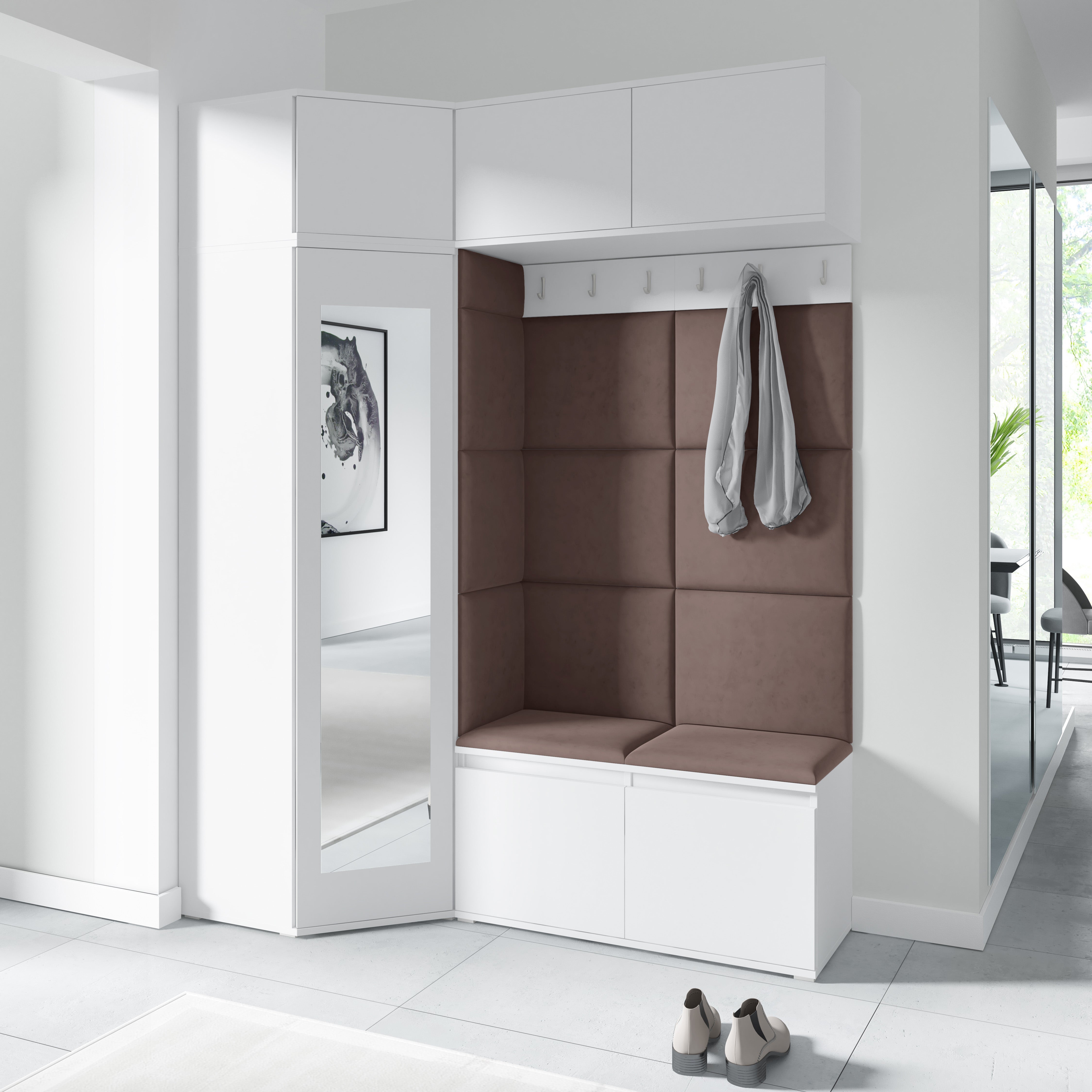 PK Emi 38 Flurschrank Weiß - Gepolsterte Paneele in verschiedenen Farben