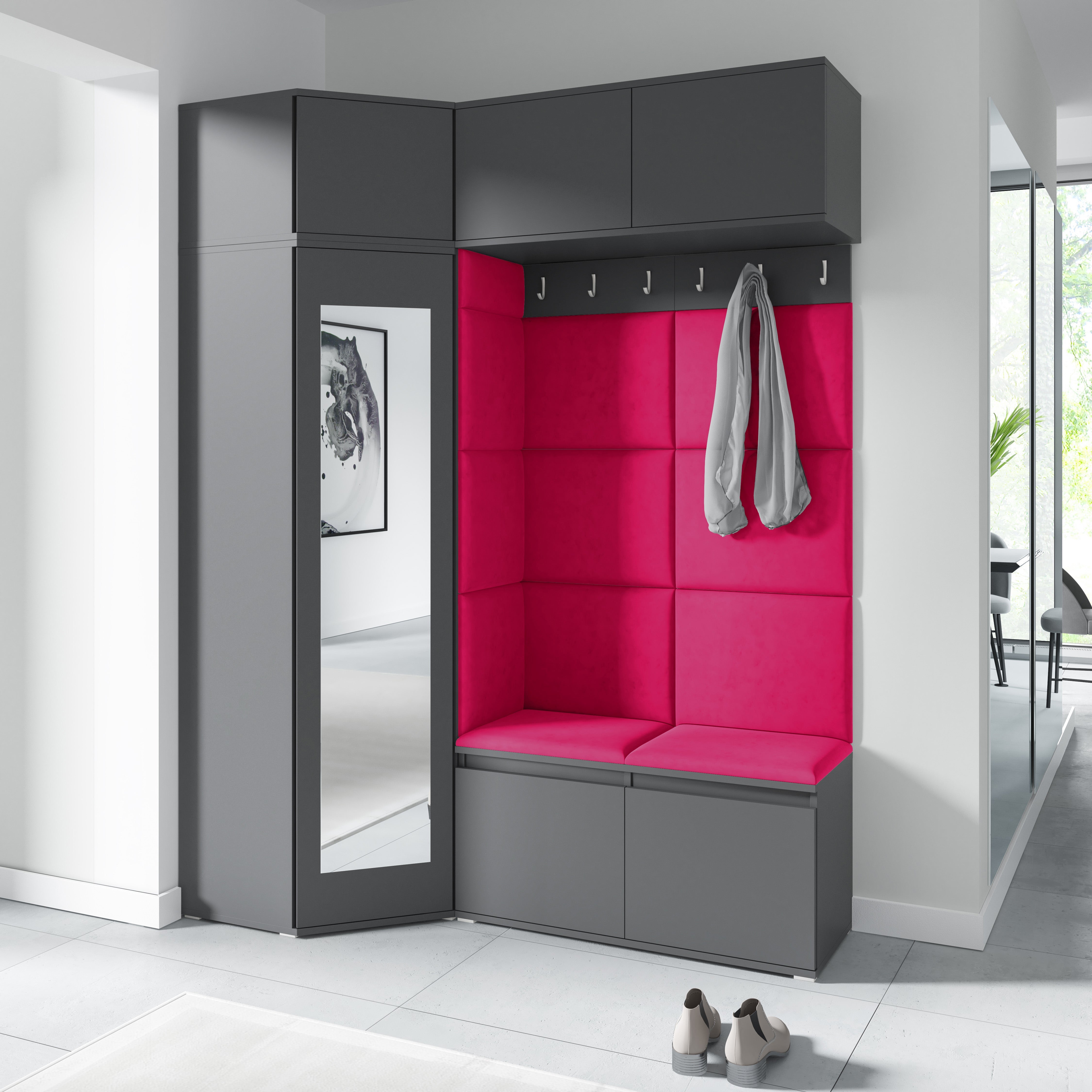 PK Emi 38 Hallway Wardrobe Graphite - Upholstered Panels in Various Colours