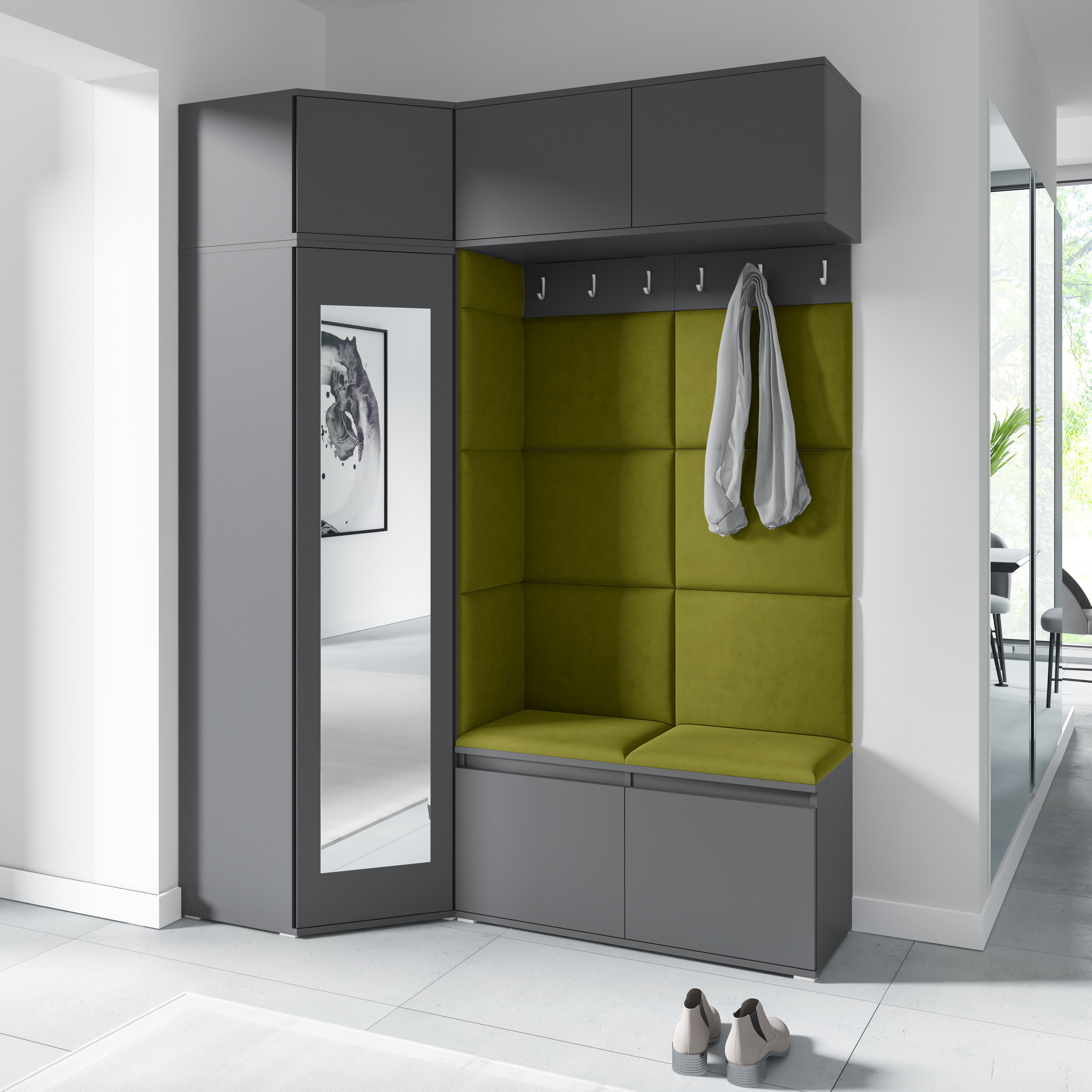 PK Emi 38 Hallway Wardrobe Graphite - Upholstered Panels in Various Colours