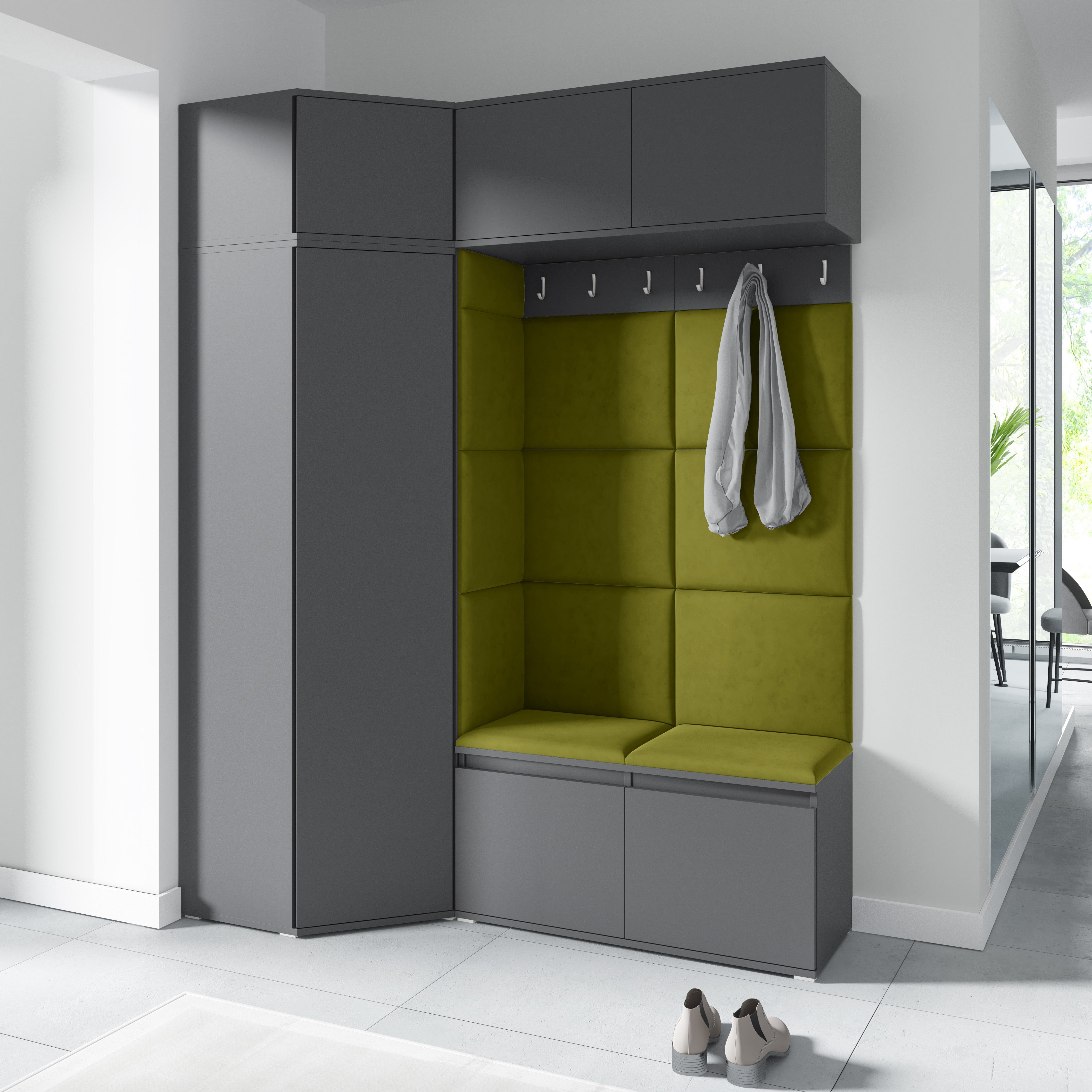 PK Emi 38 Hallway Wardrobe Graphite - Upholstered Panels in Various Colours