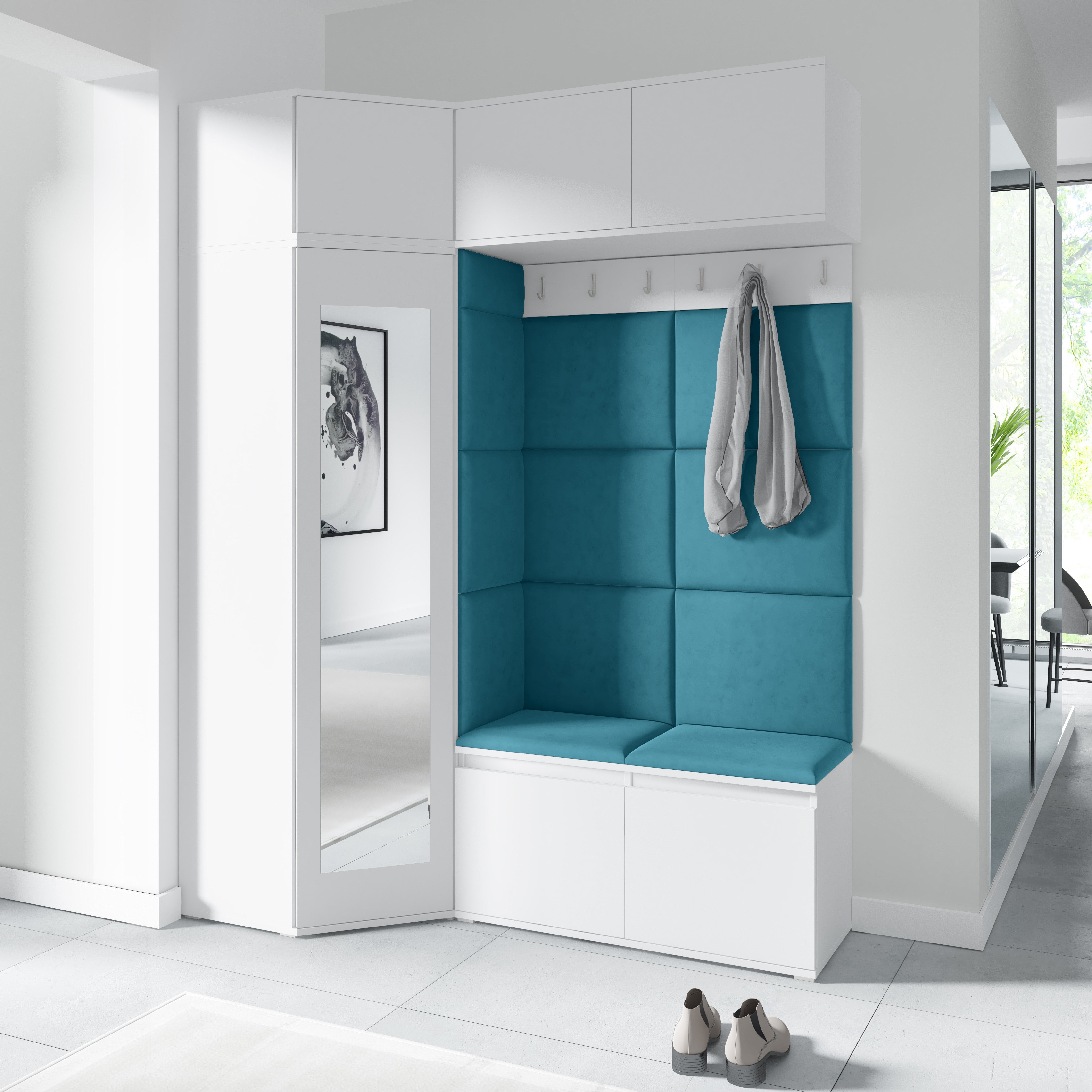 PK Emi 38 Flurschrank Weiß - Gepolsterte Paneele in verschiedenen Farben