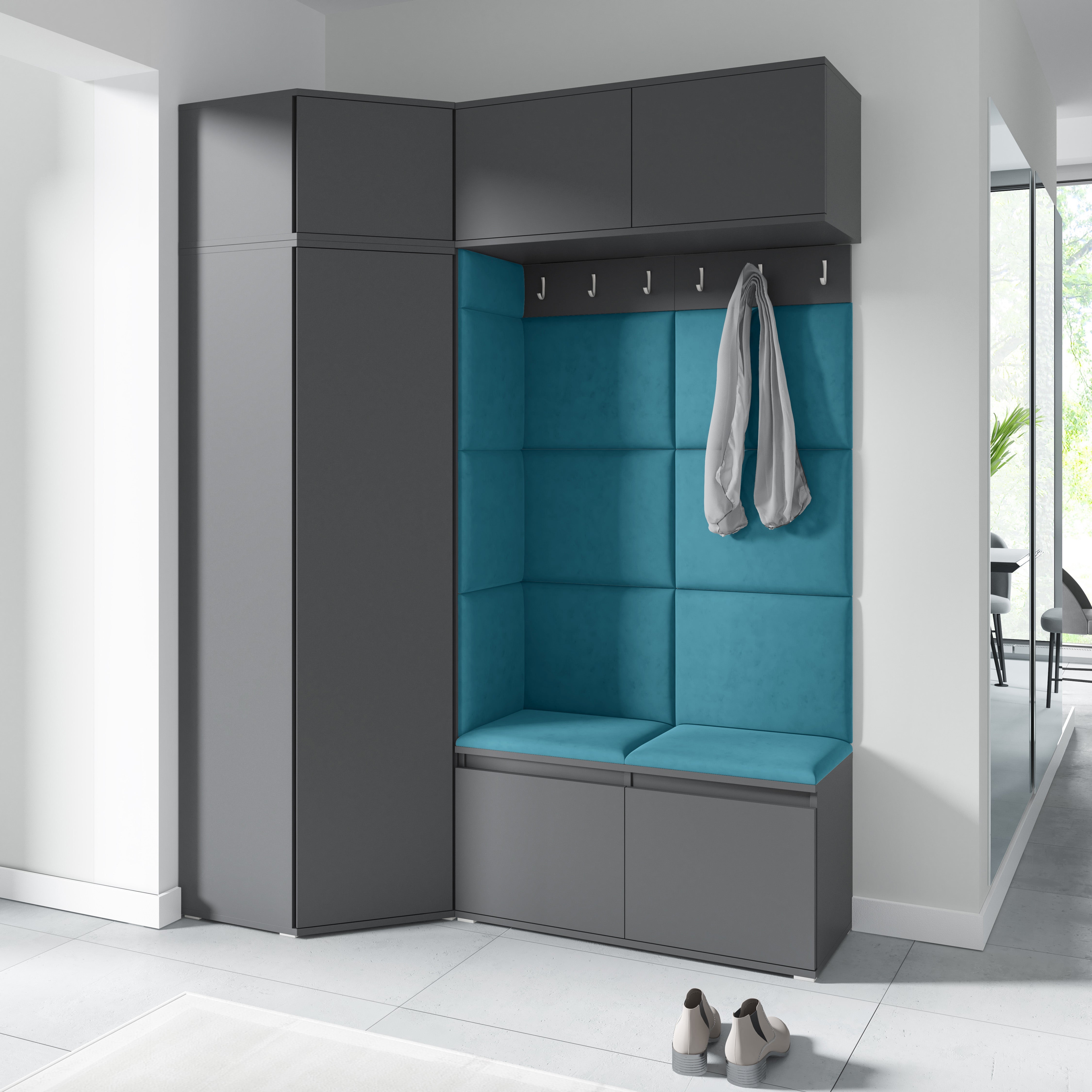 PK Emi 38 Hallway Wardrobe Graphite - Upholstered Panels in Various Colours