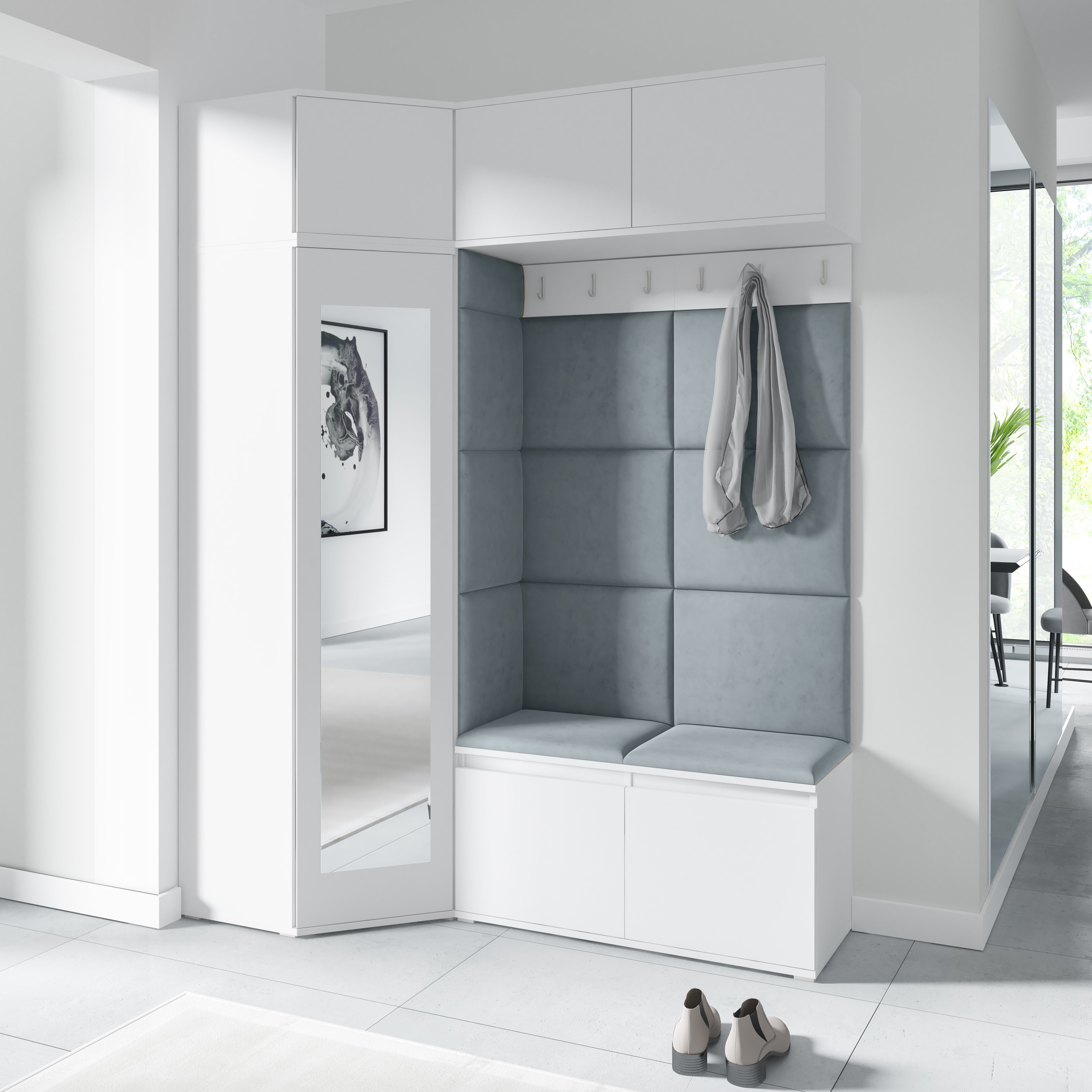 PK Emi 38 Flurschrank Weiß - Gepolsterte Paneele in verschiedenen Farben