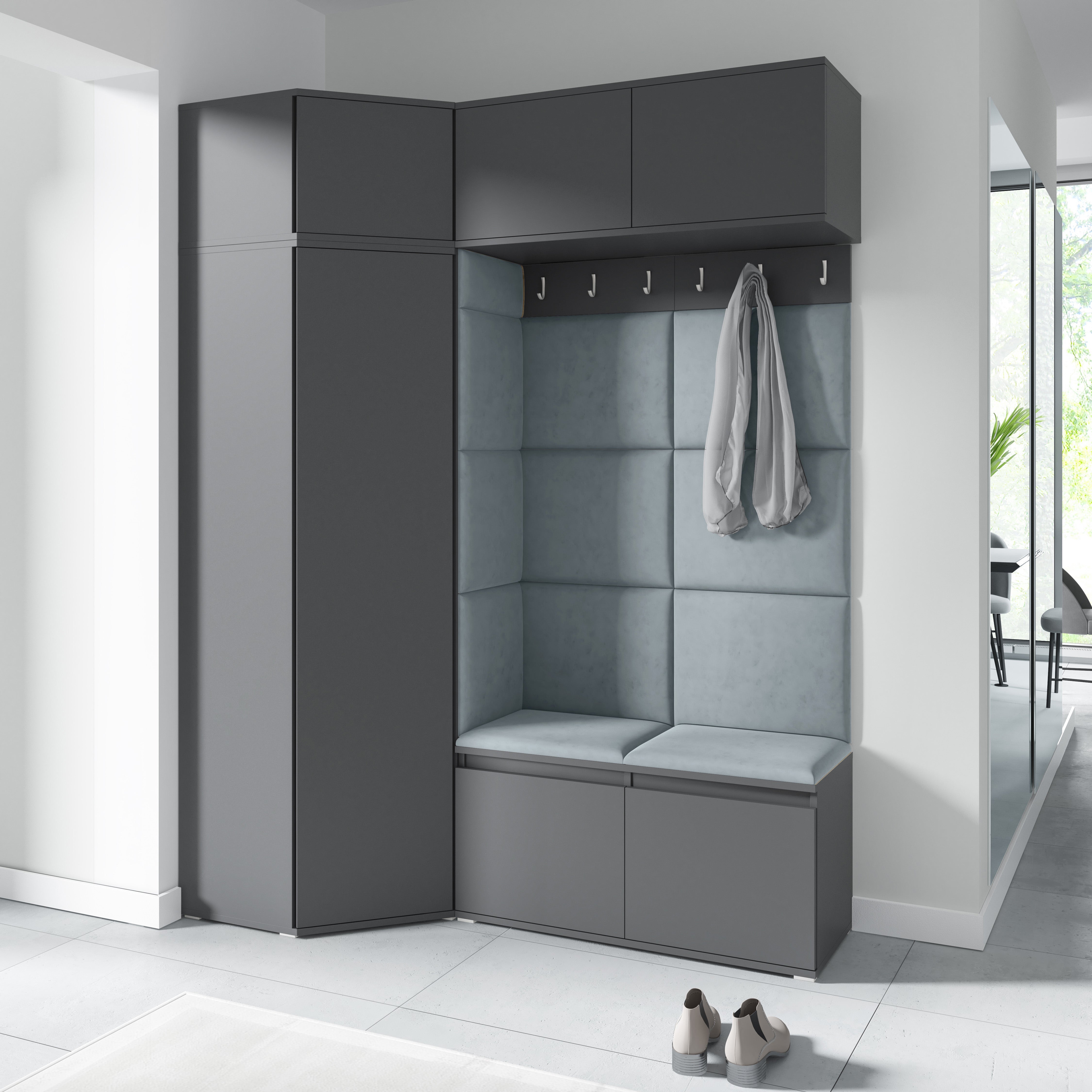 PK Emi 38 Hallway Wardrobe Graphite - Upholstered Panels in Various Colours