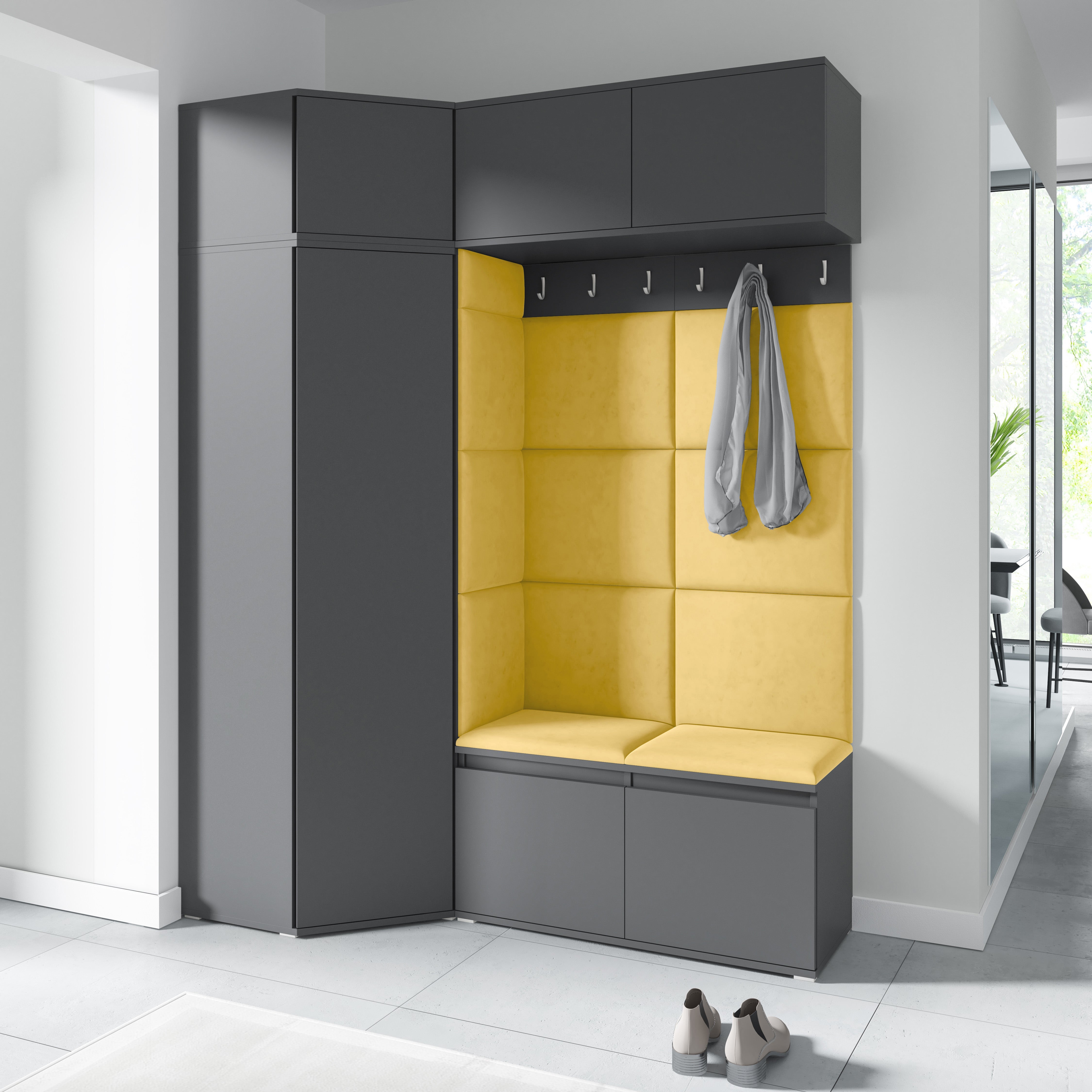 PK Emi 38 Hallway Wardrobe Graphite - Upholstered Panels in Various Colours