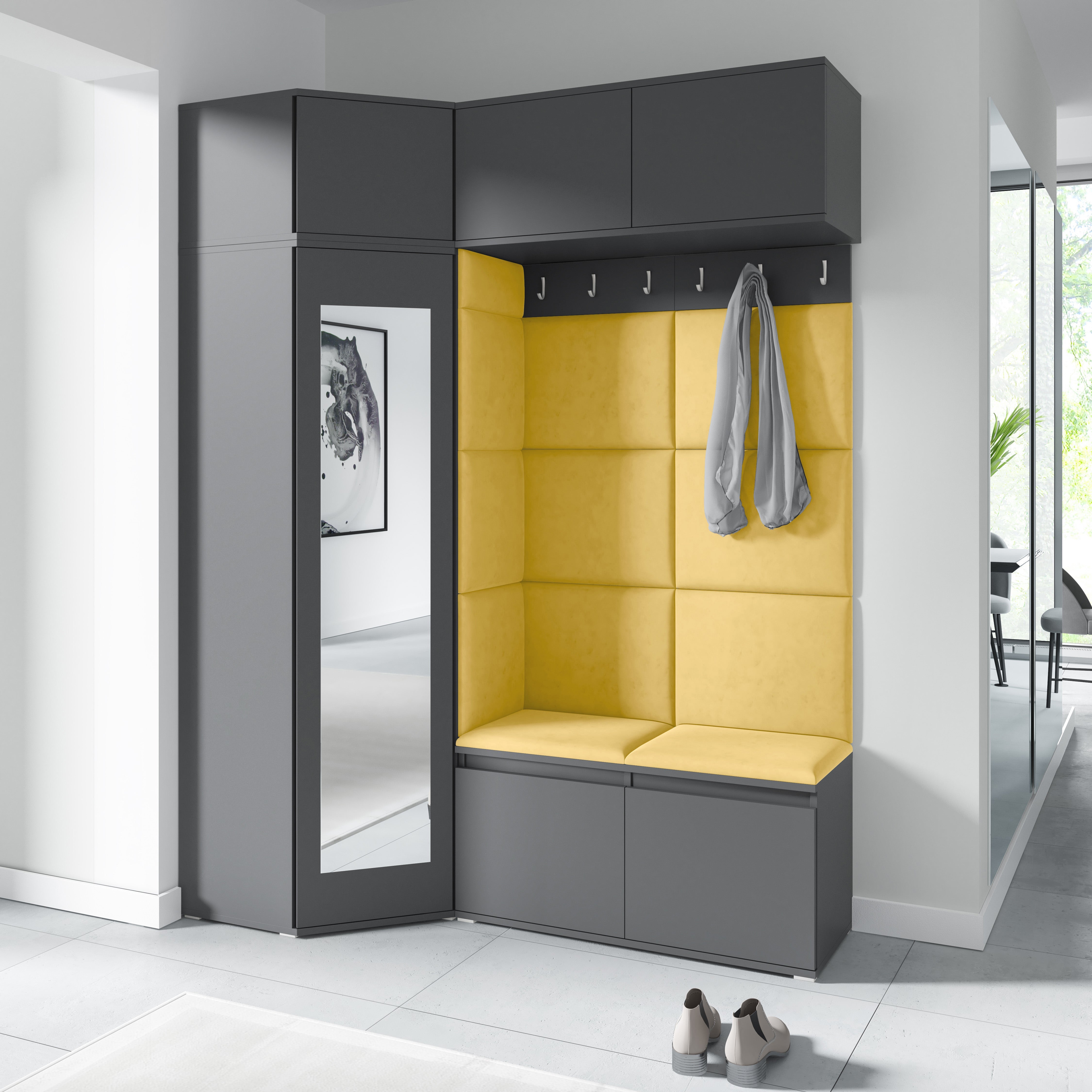 PK Emi 38 Hallway Wardrobe Graphite - Upholstered Panels in Various Colours