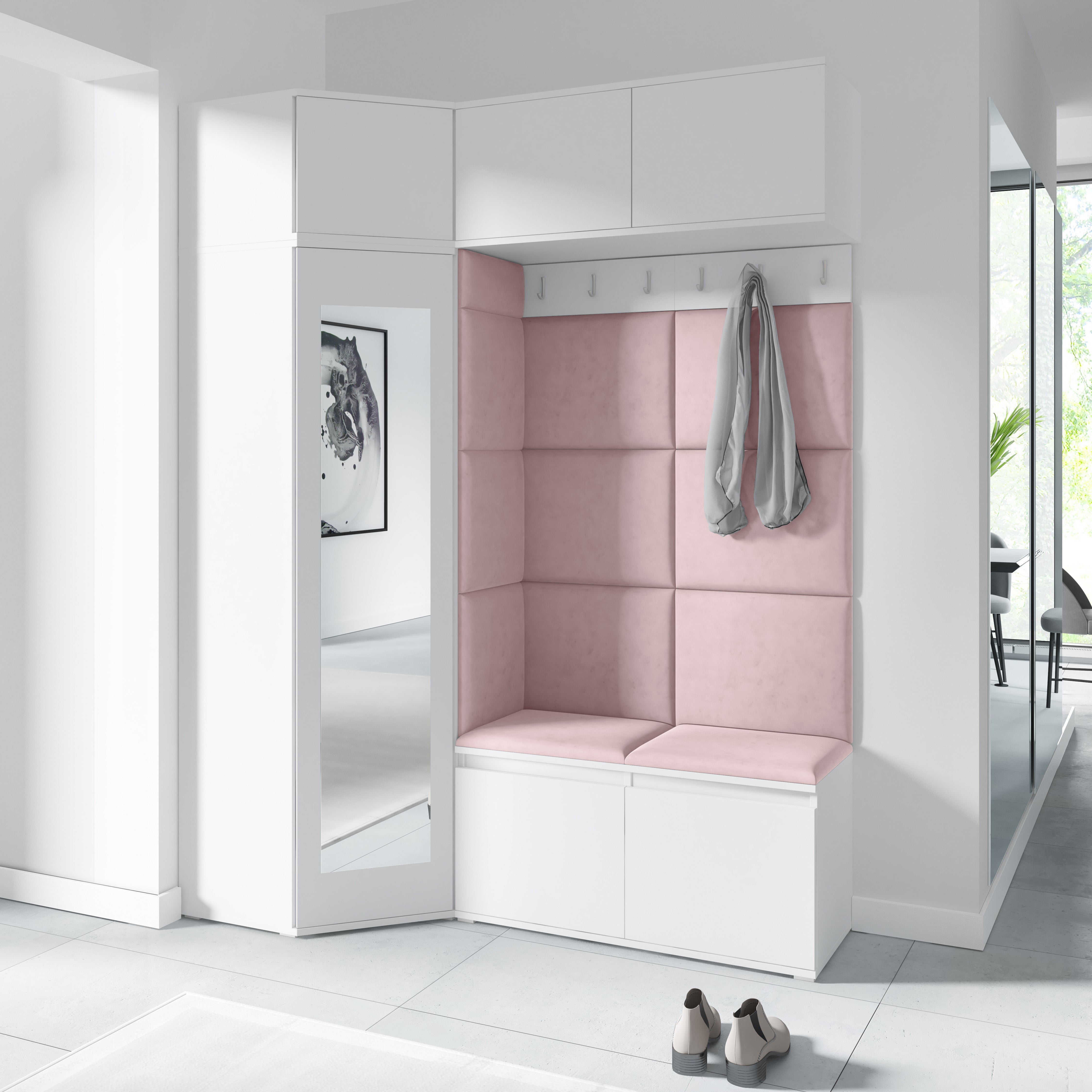 PK Emi 38 Flurschrank Weiß - Gepolsterte Paneele in verschiedenen Farben