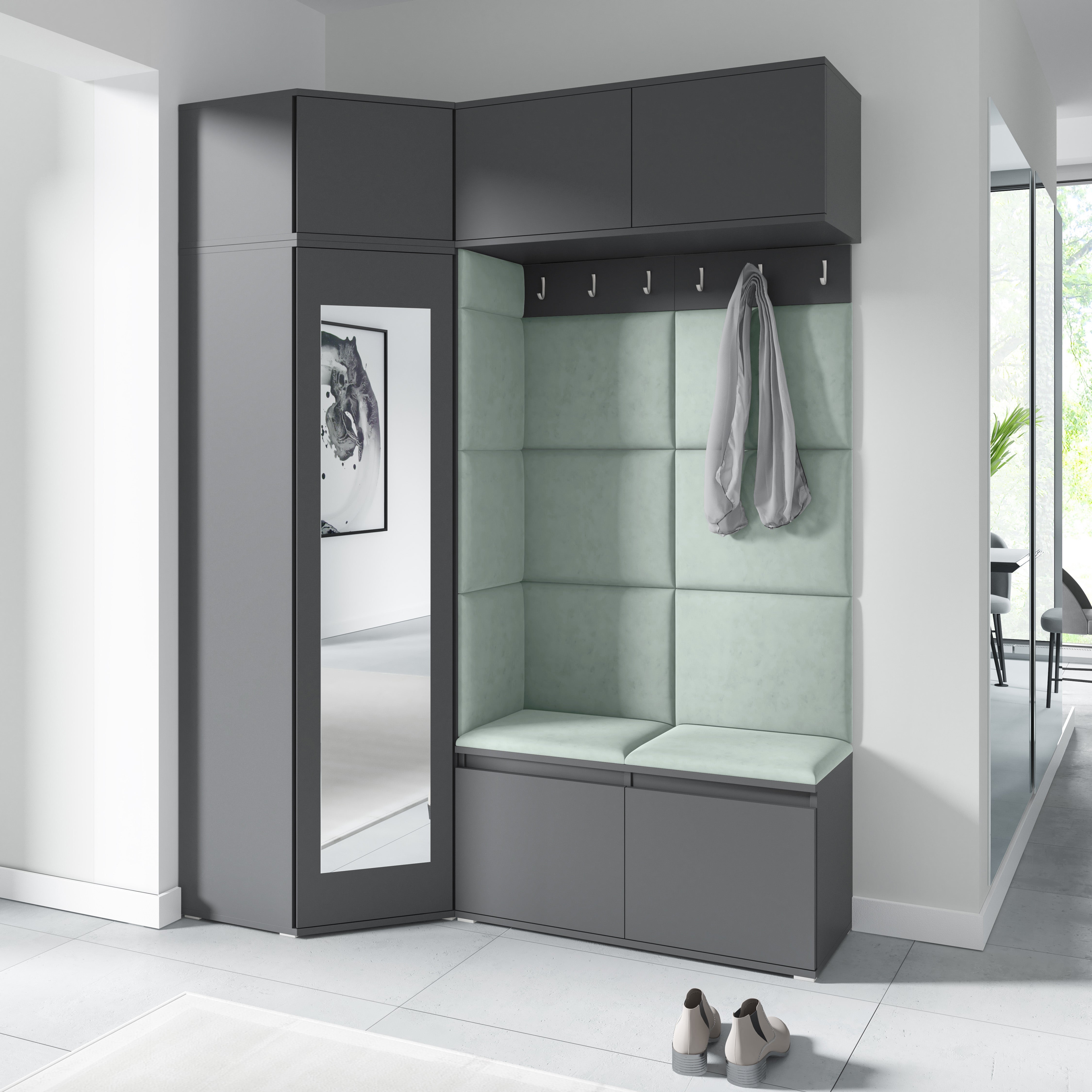 PK Emi 38 Hallway Wardrobe Graphite - Upholstered Panels in Various Colours