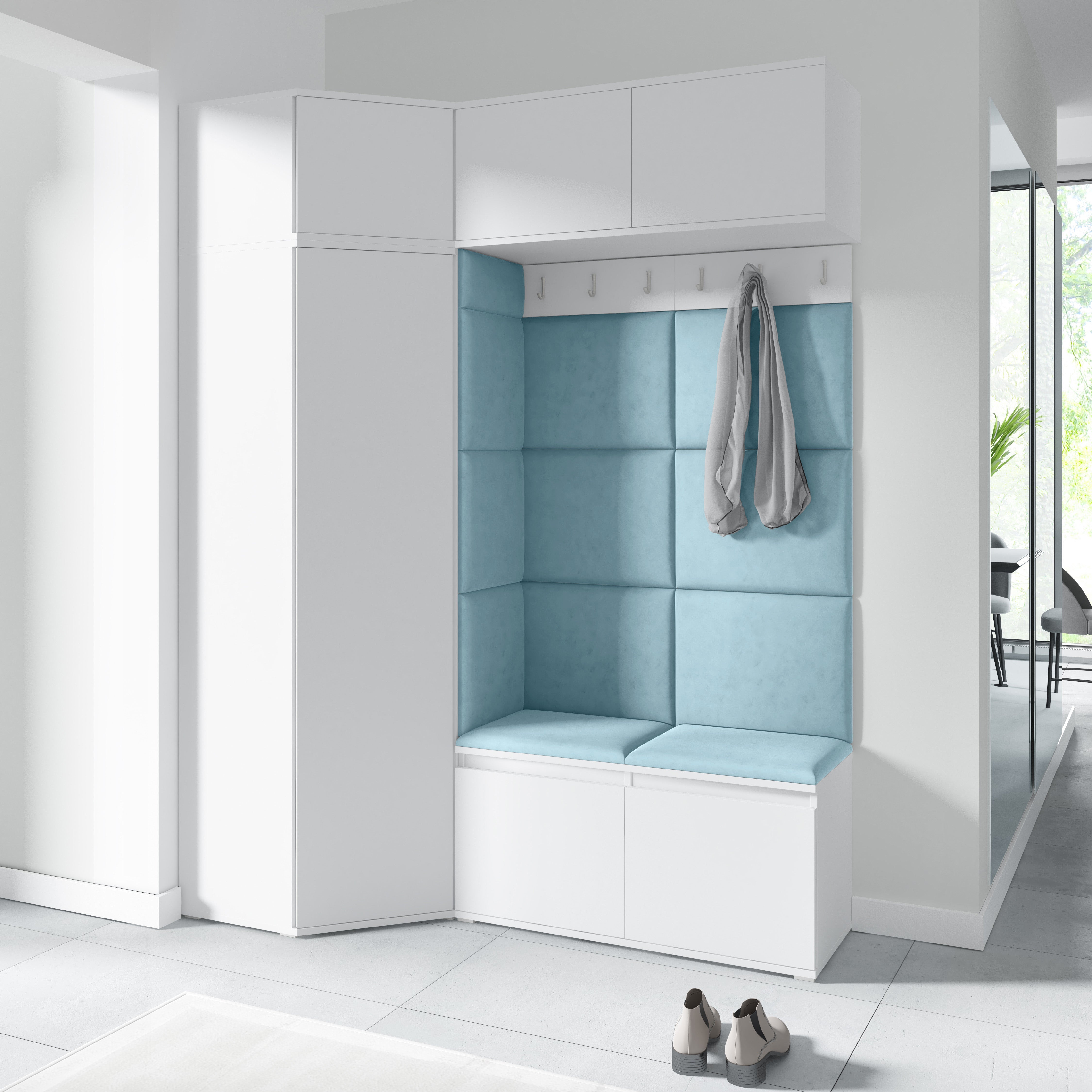 PK Emi 38 Flurschrank Weiß - Gepolsterte Paneele in verschiedenen Farben