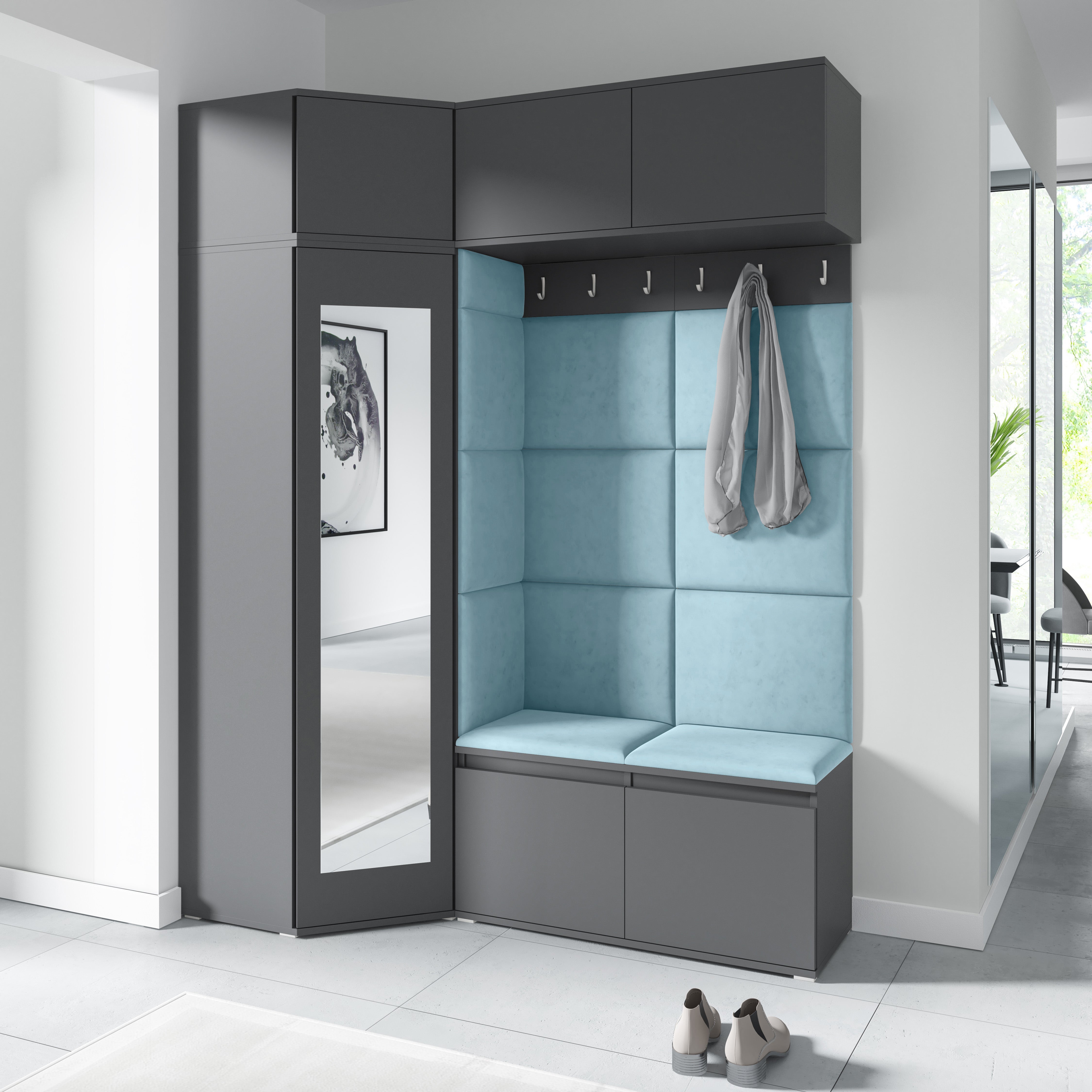 PK Emi 38 Hallway Wardrobe Graphite - Upholstered Panels in Various Colours