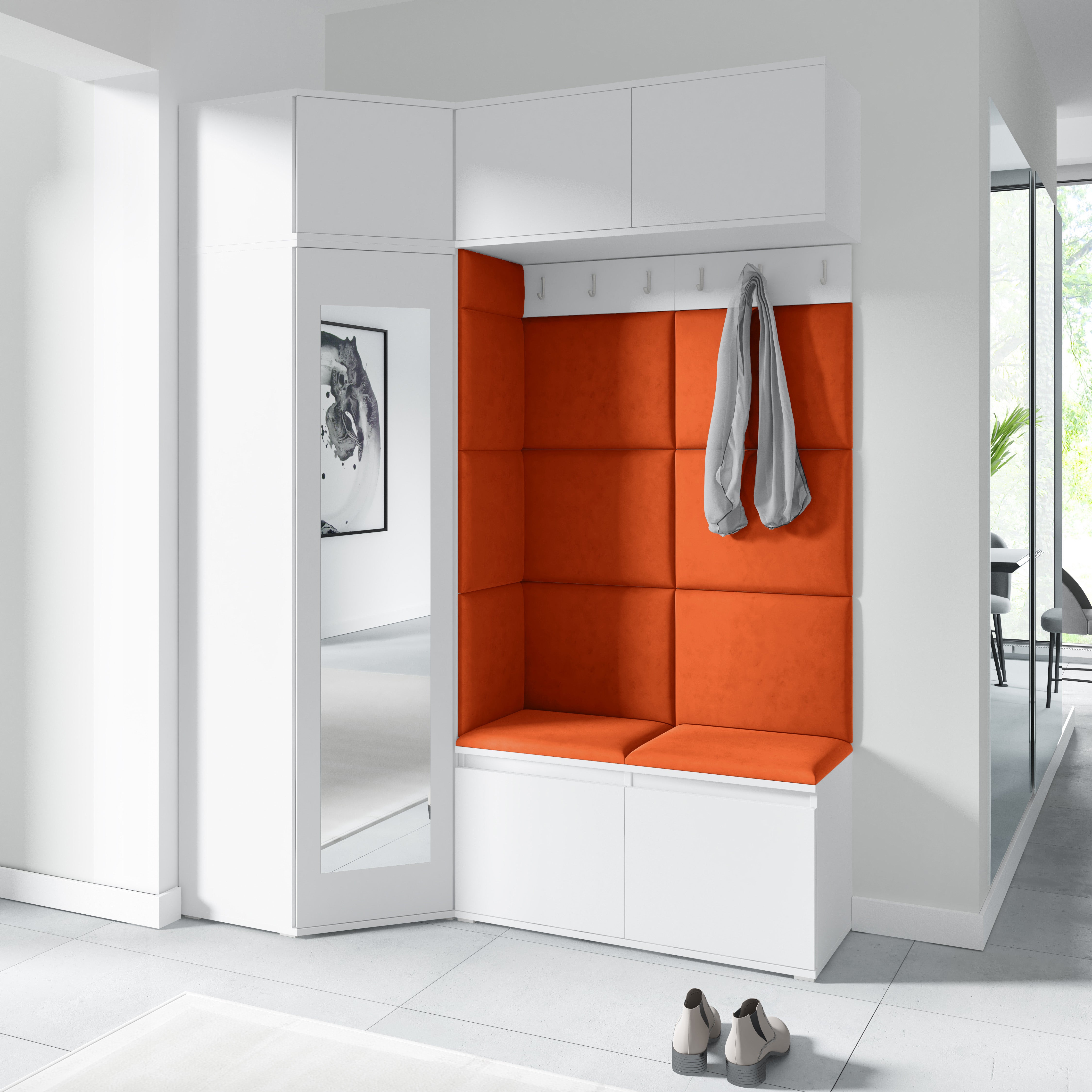 PK Emi 38 Flurschrank Weiß - Gepolsterte Paneele in verschiedenen Farben