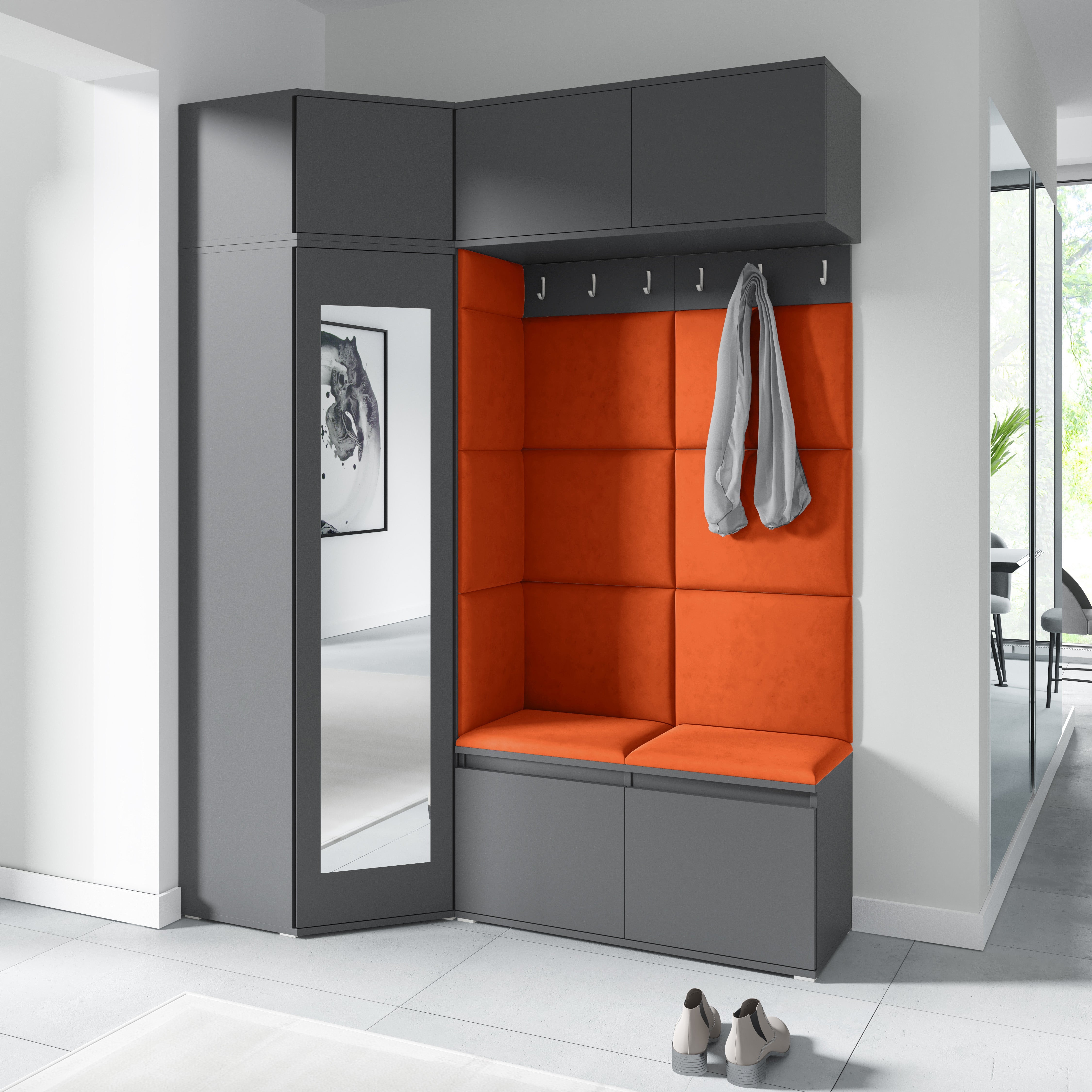 PK Emi 38 Hallway Wardrobe Graphite - Upholstered Panels in Various Colours