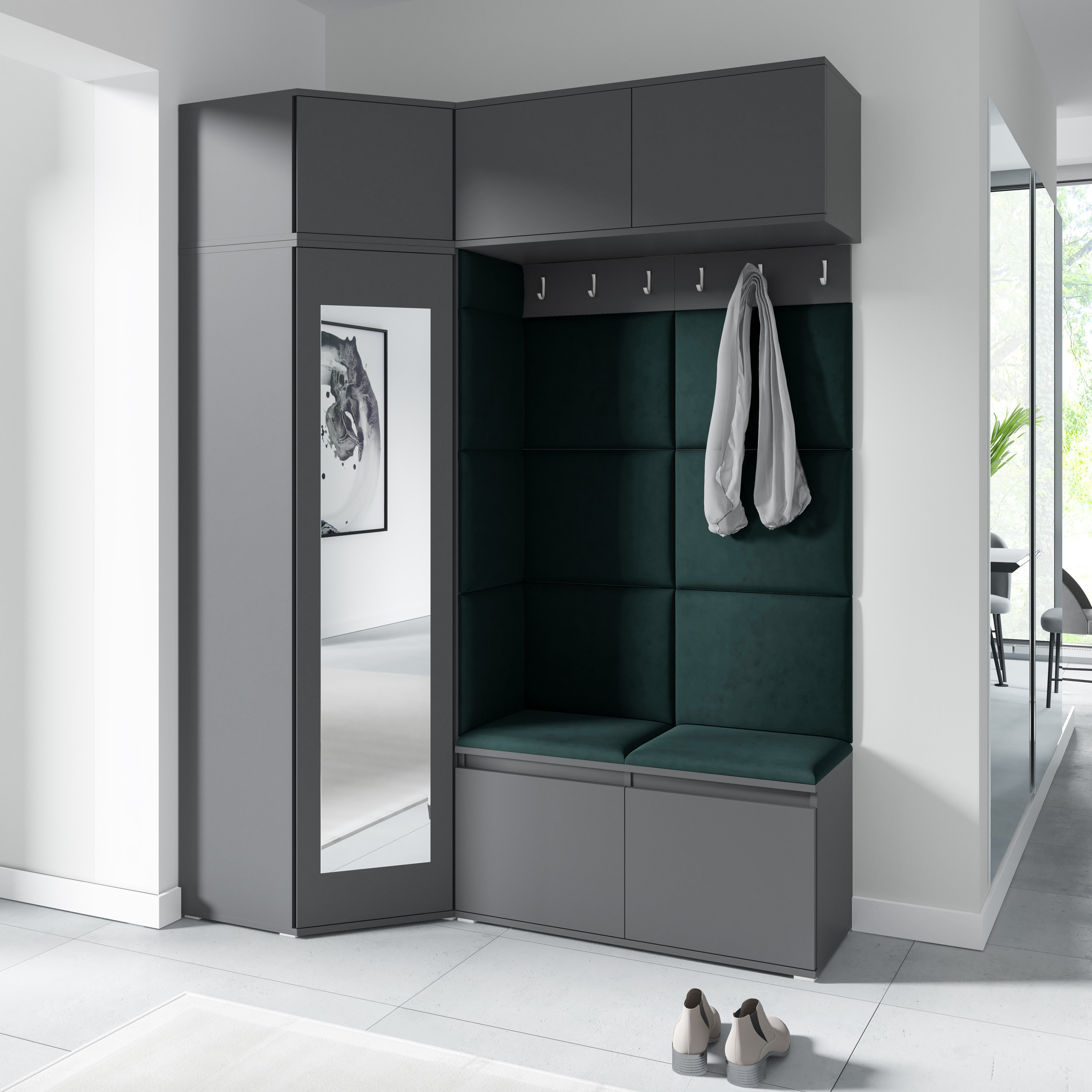 PK Emi 38 Hallway Wardrobe Graphite - Upholstered Panels in Various Colours