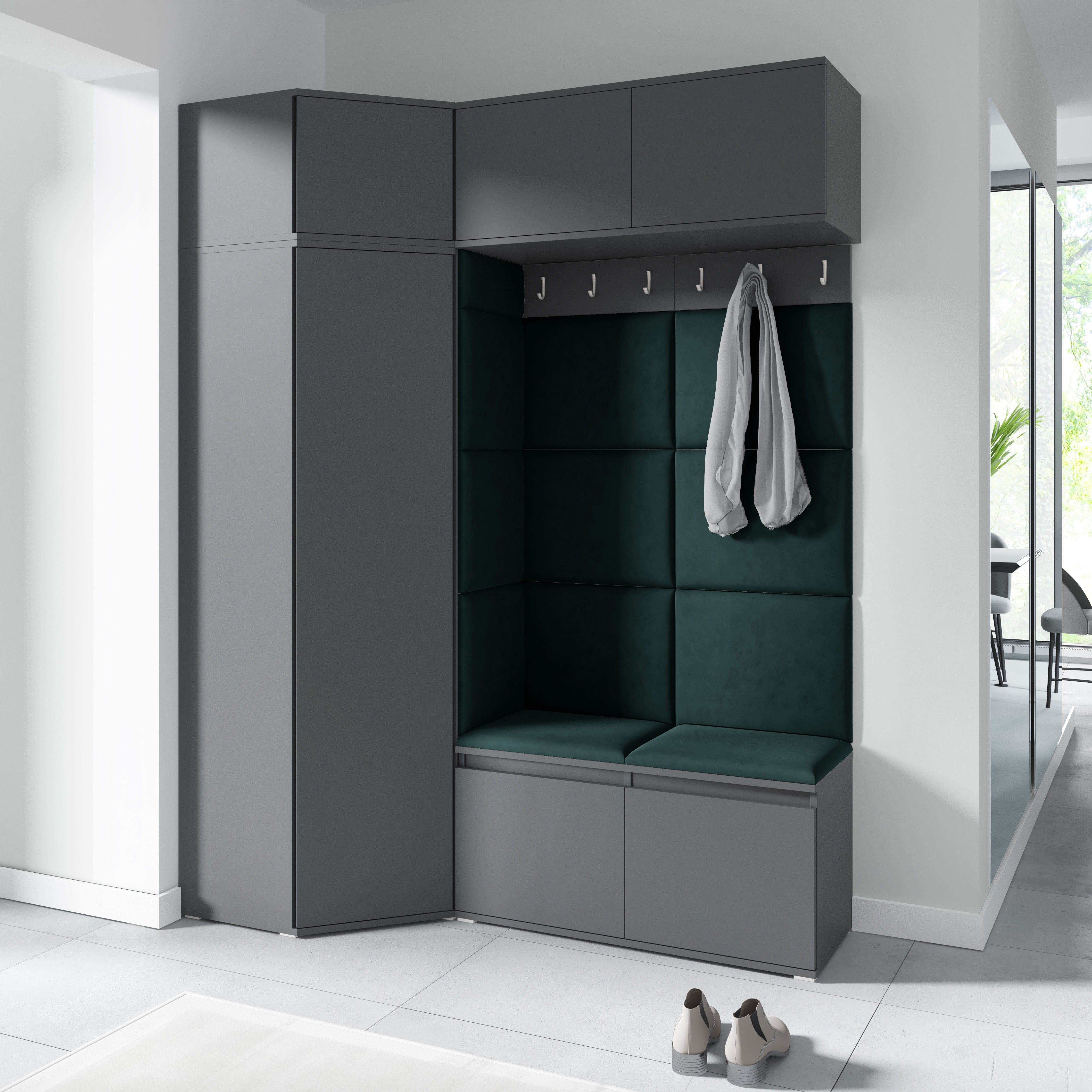 PK Emi 38 Hallway Wardrobe Graphite - Upholstered Panels in Various Colours
