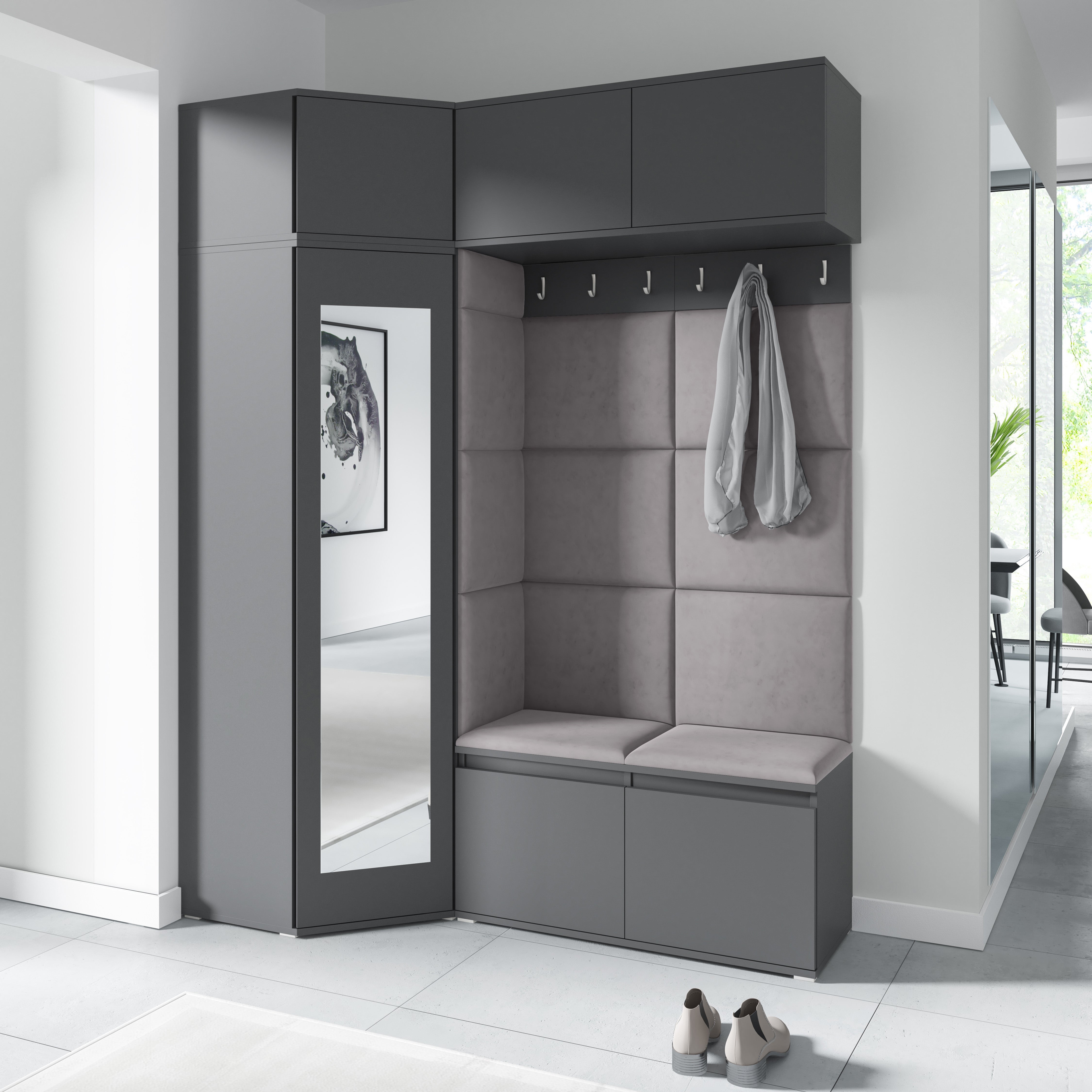 PK Emi 38 Hallway Wardrobe Graphite - Upholstered Panels in Various Colours