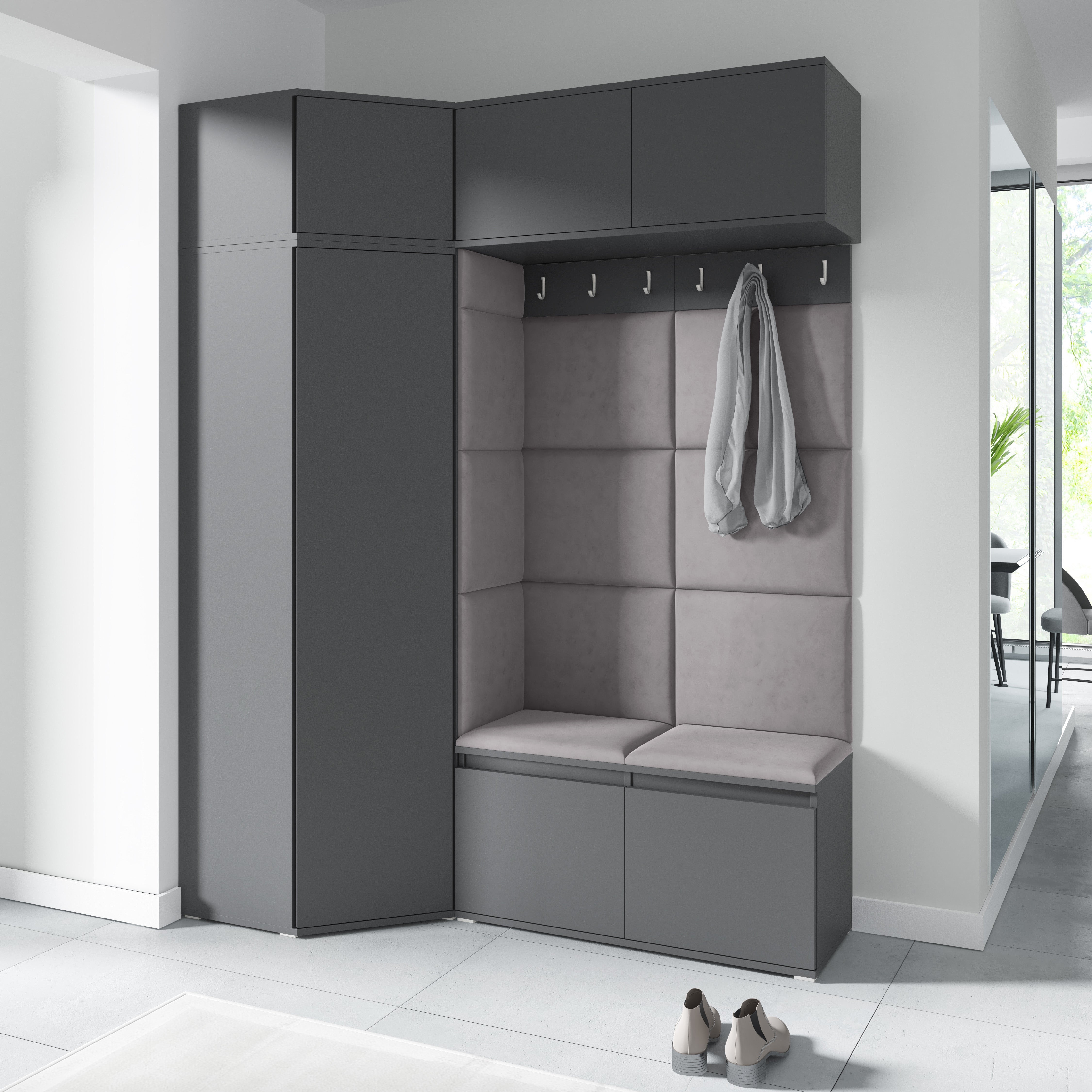 PK Emi 38 Hallway Wardrobe Graphite - Upholstered Panels in Various Colours