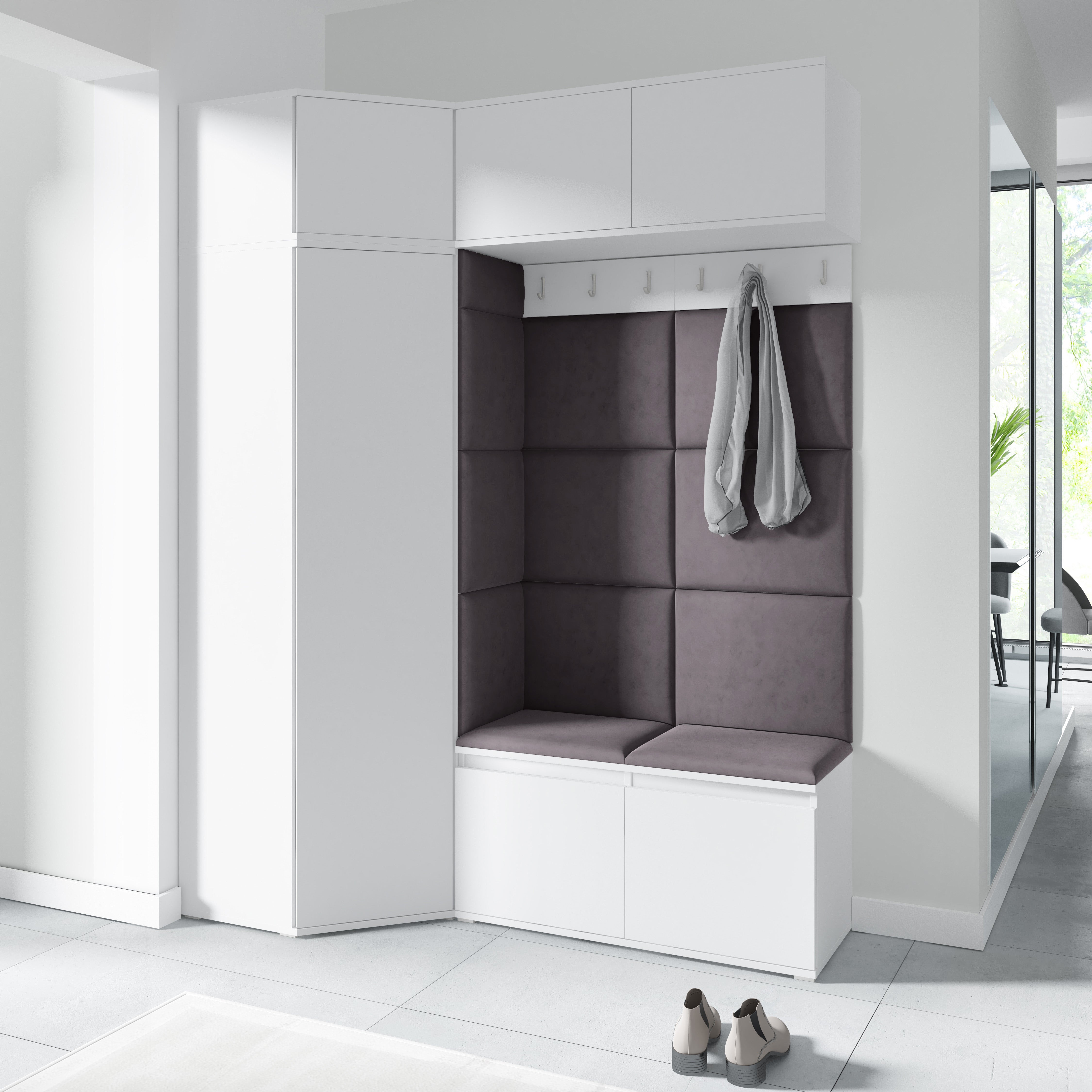 PK Emi 38 Flurschrank Weiß - Gepolsterte Paneele in verschiedenen Farben