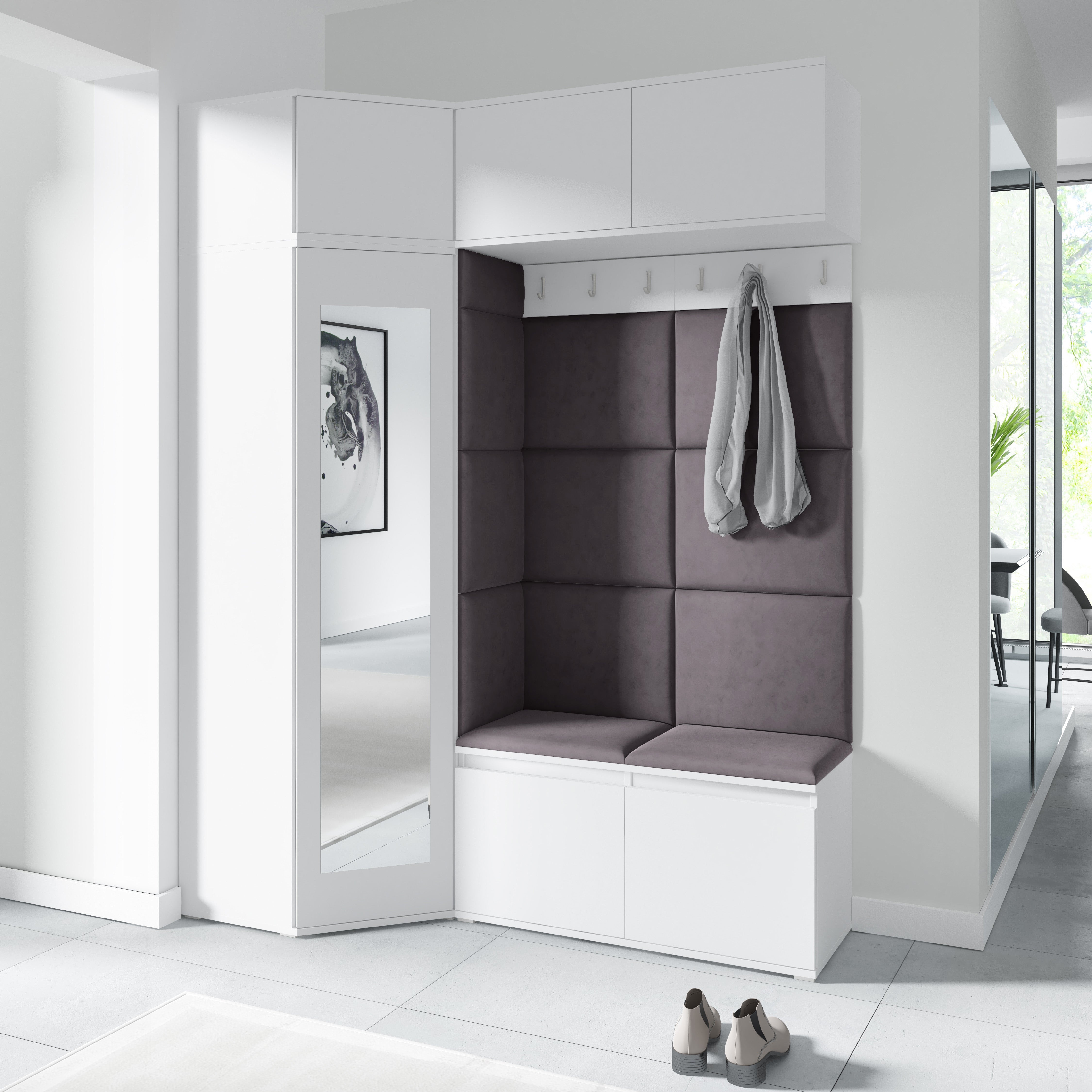 PK Emi 38 Flurschrank Weiß - Gepolsterte Paneele in verschiedenen Farben