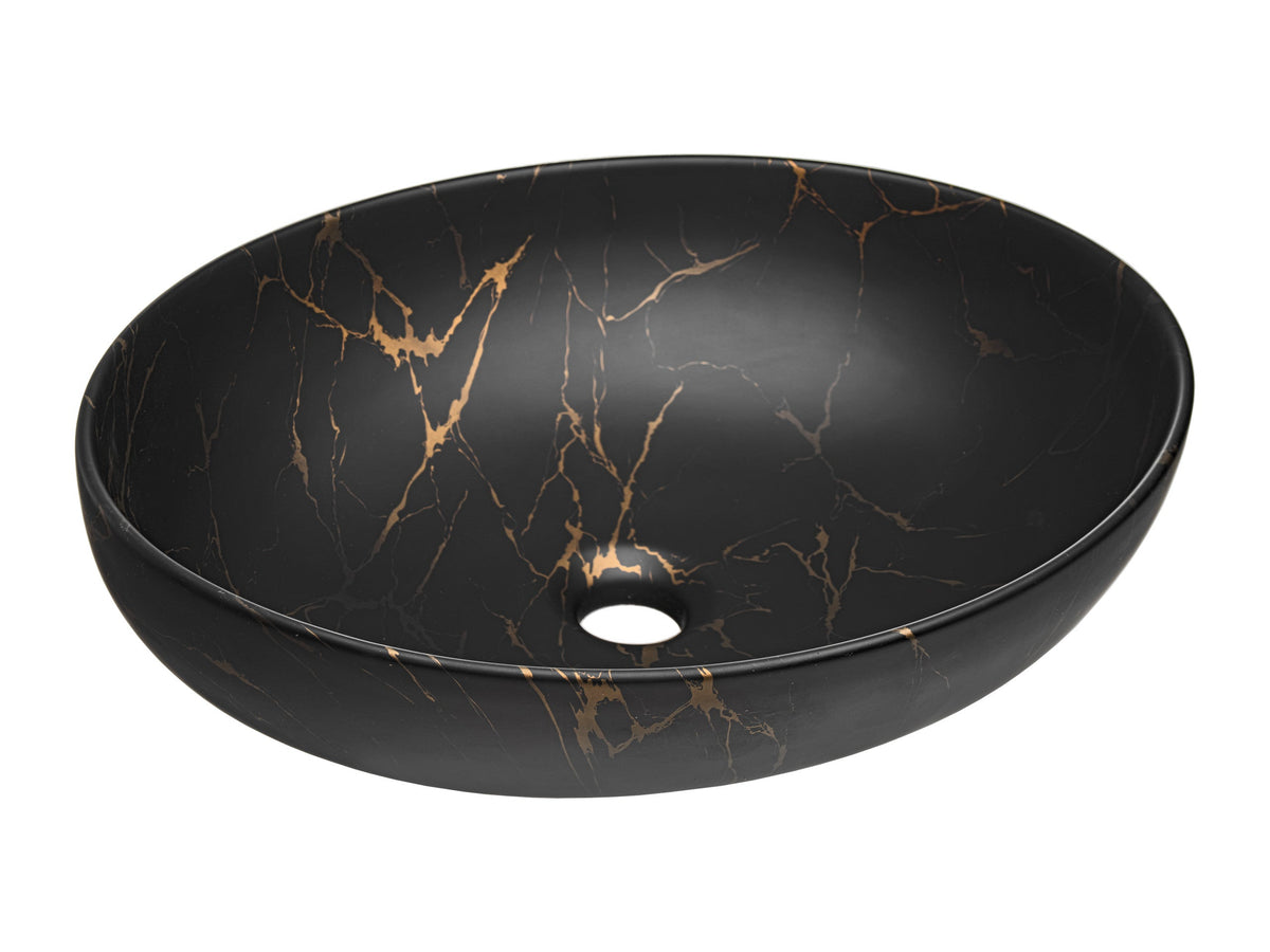Aufsatzwaschbecken Mona – Mattschwarz & Goldmarmor, 52 x 39,5 cm