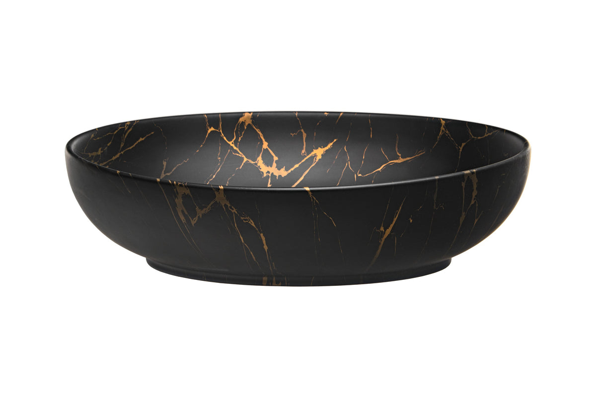 Aufsatzwaschbecken Mona – Mattschwarz & Goldmarmor, 52 x 39,5 cm