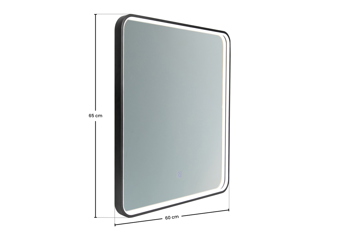 Vega LU LED 60 – Rectangular LED Bathroom Mirror with Black Frame, 60 × 65 cm