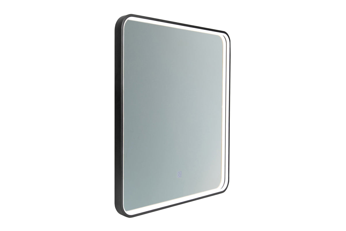 Vega LU LED 65 – Rechteckiger LED-Badezimmerspiegel mit schwarzem Rahmen, 65 × 80 cm