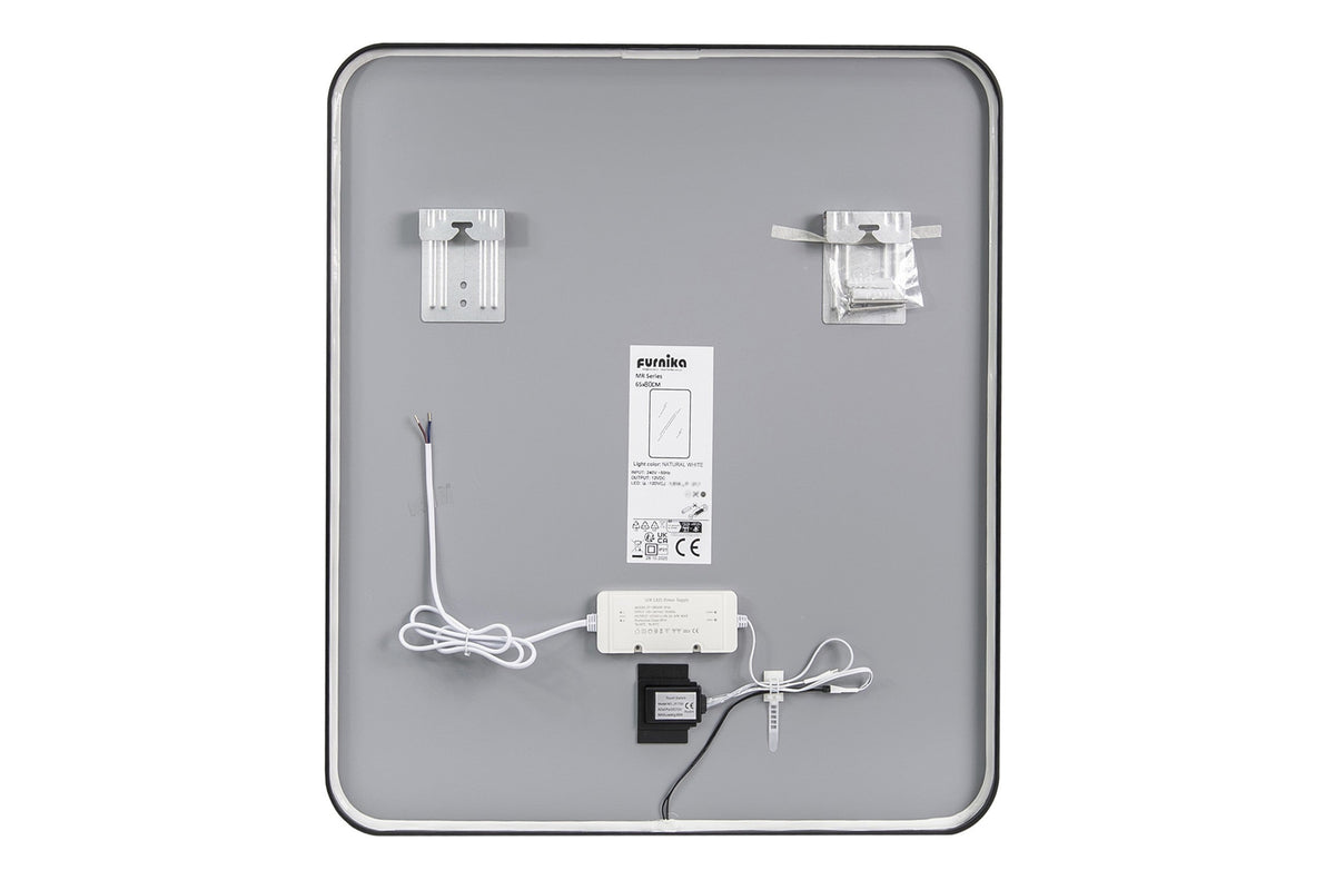Vega LU LED 65 – Rectangular LED Bathroom Mirror with Black Frame, 65 × 80 cm