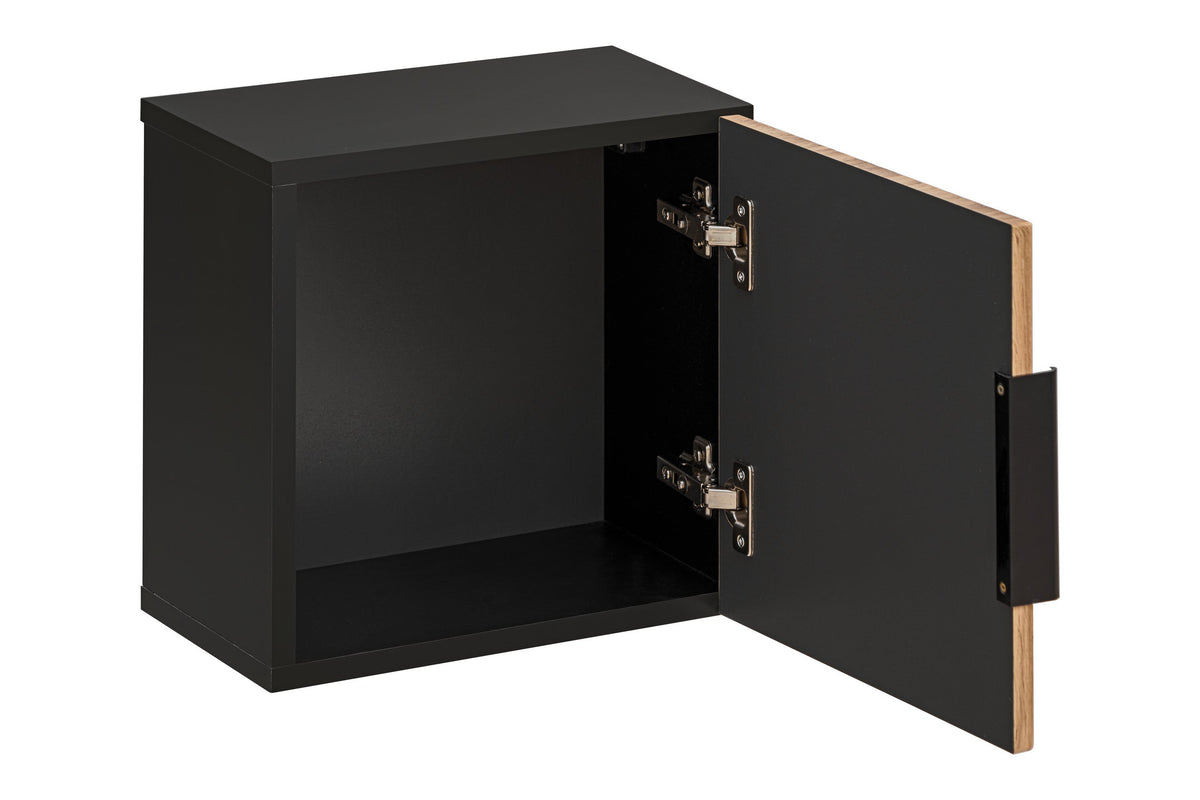 Qubik Wandschrank 35x35cm – Schwarz Matt / Wotan Eiche, 1 Tür