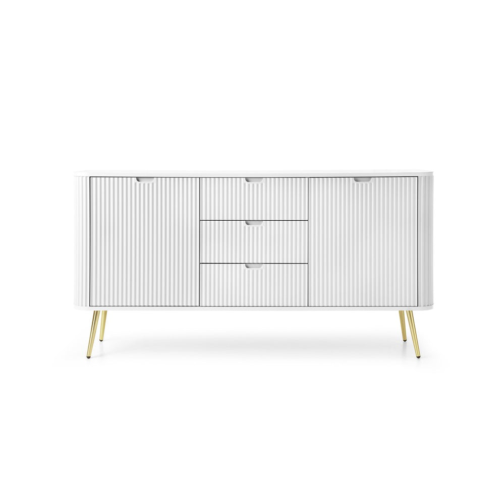 ZOVA Chest of Drawers with Two Doors and Three Drawers #color_White with gold legs