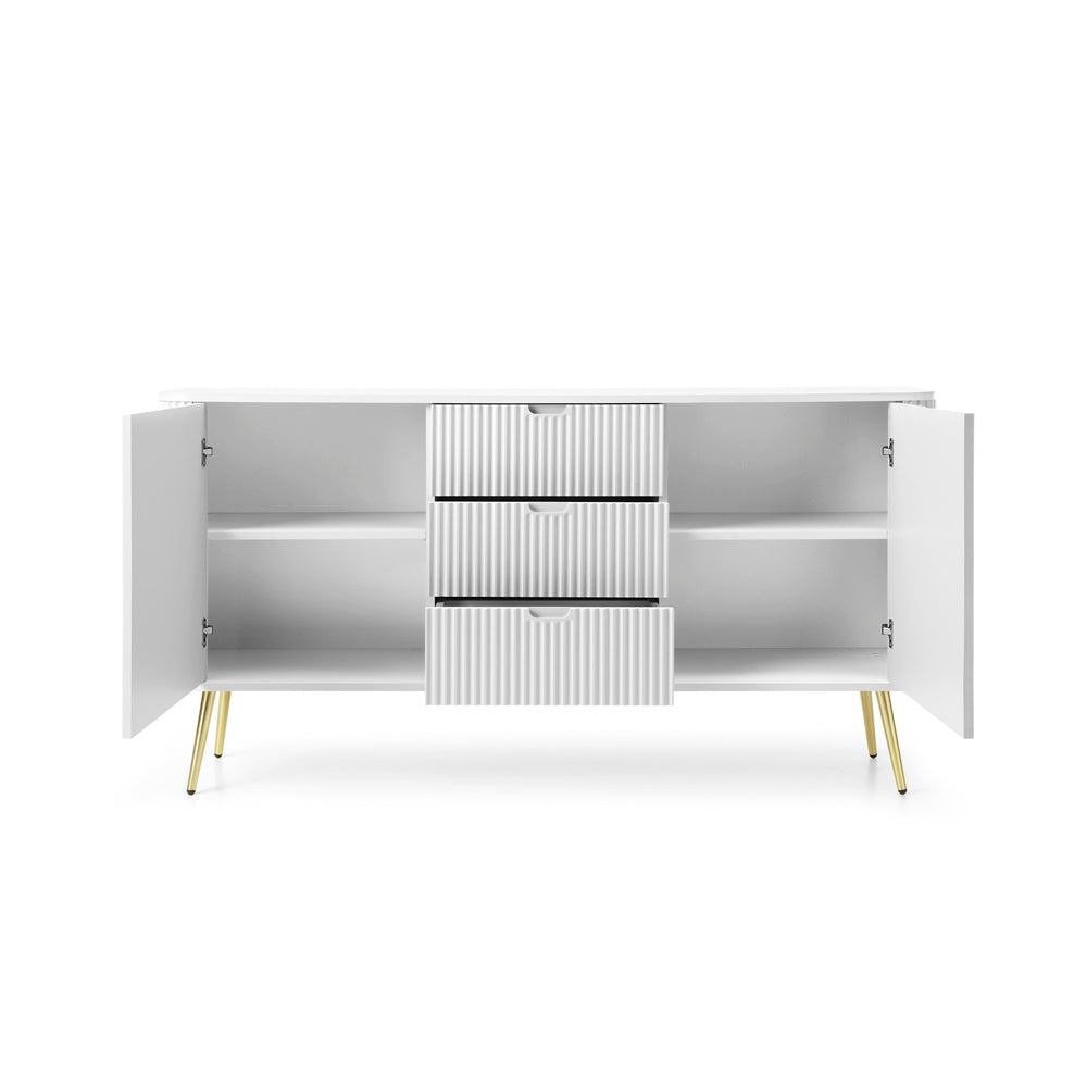 ZOVA Chest of Drawers with Two Doors and Three Drawers #color_White with gold legs