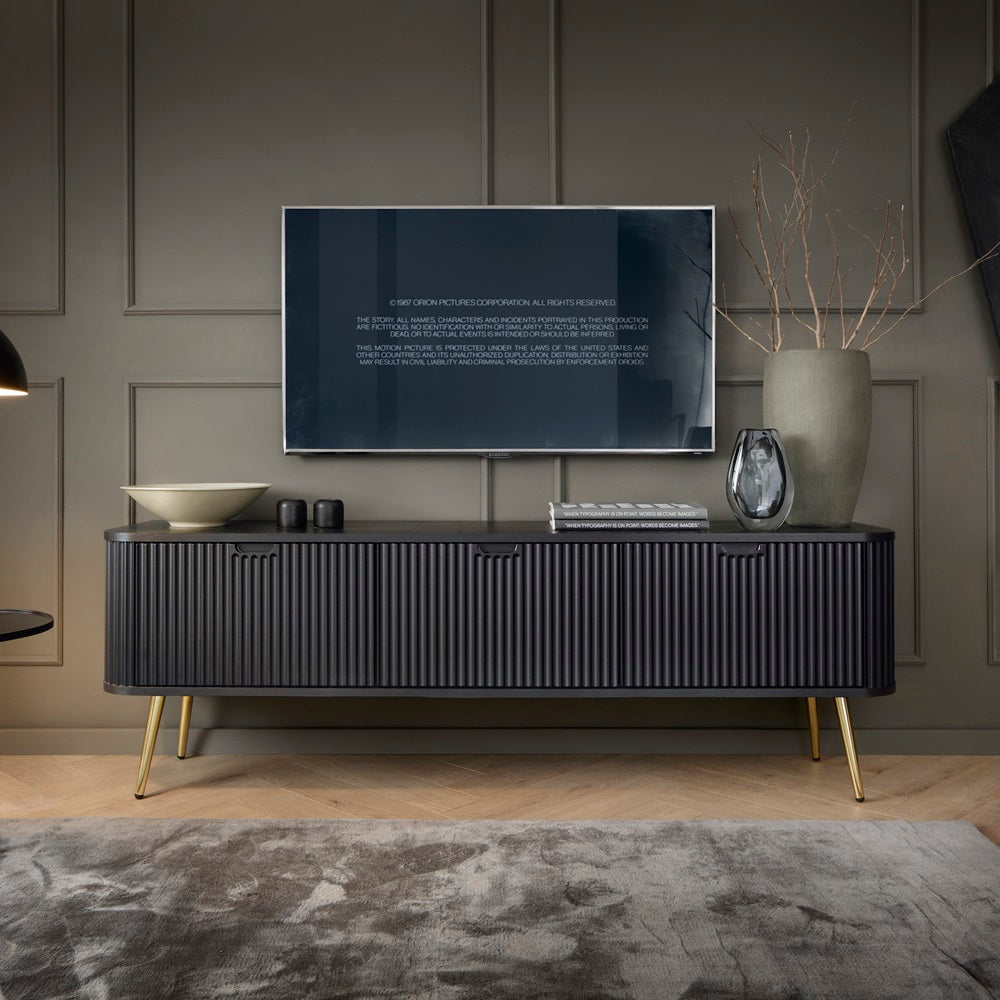 ZOVA Chest of Drawers with Two Doors and Three Drawers #color_Black with gold legs