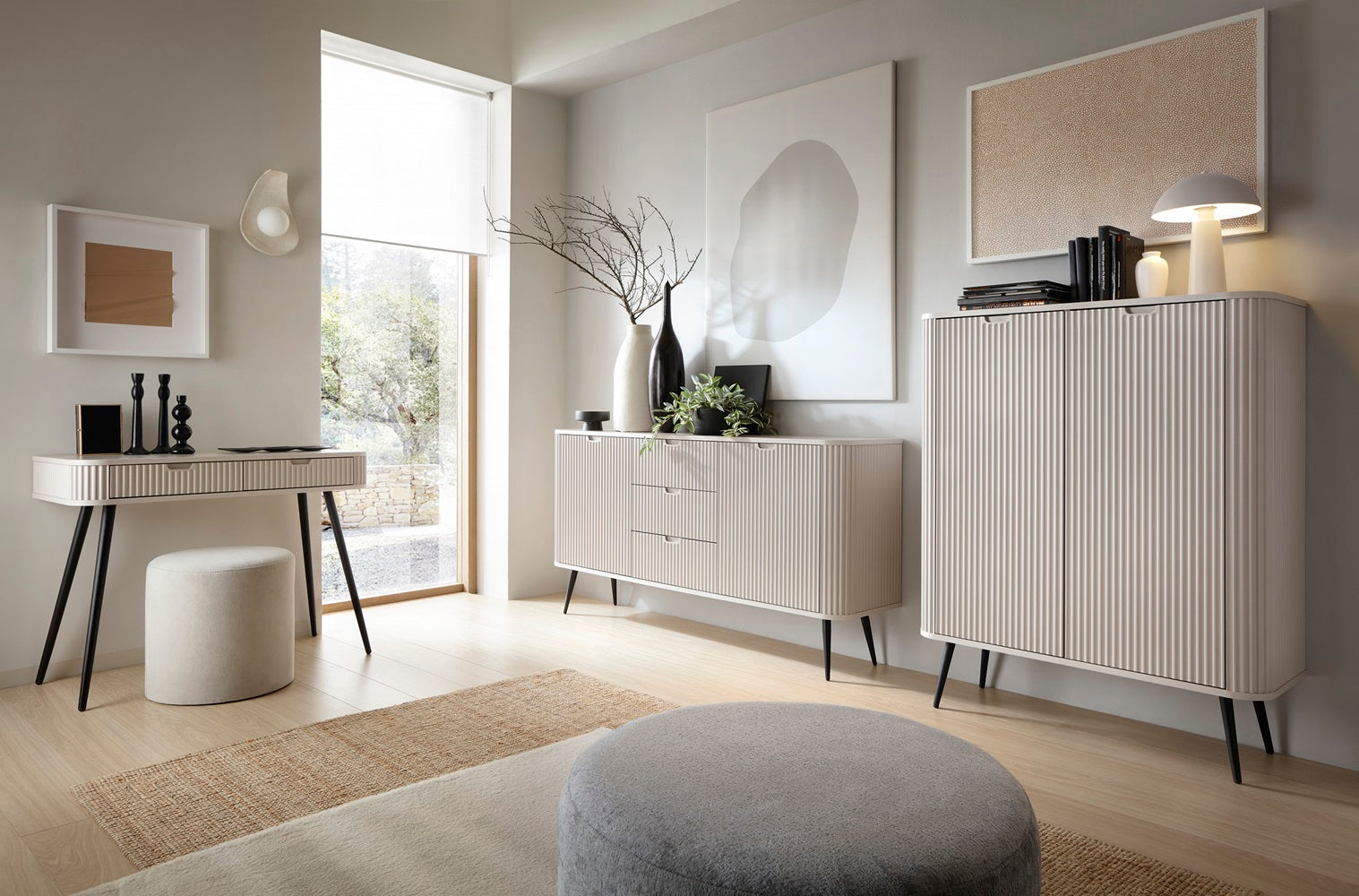 ZOVA Chest of Drawers with Two Doors #color_Cashmere with black legs
