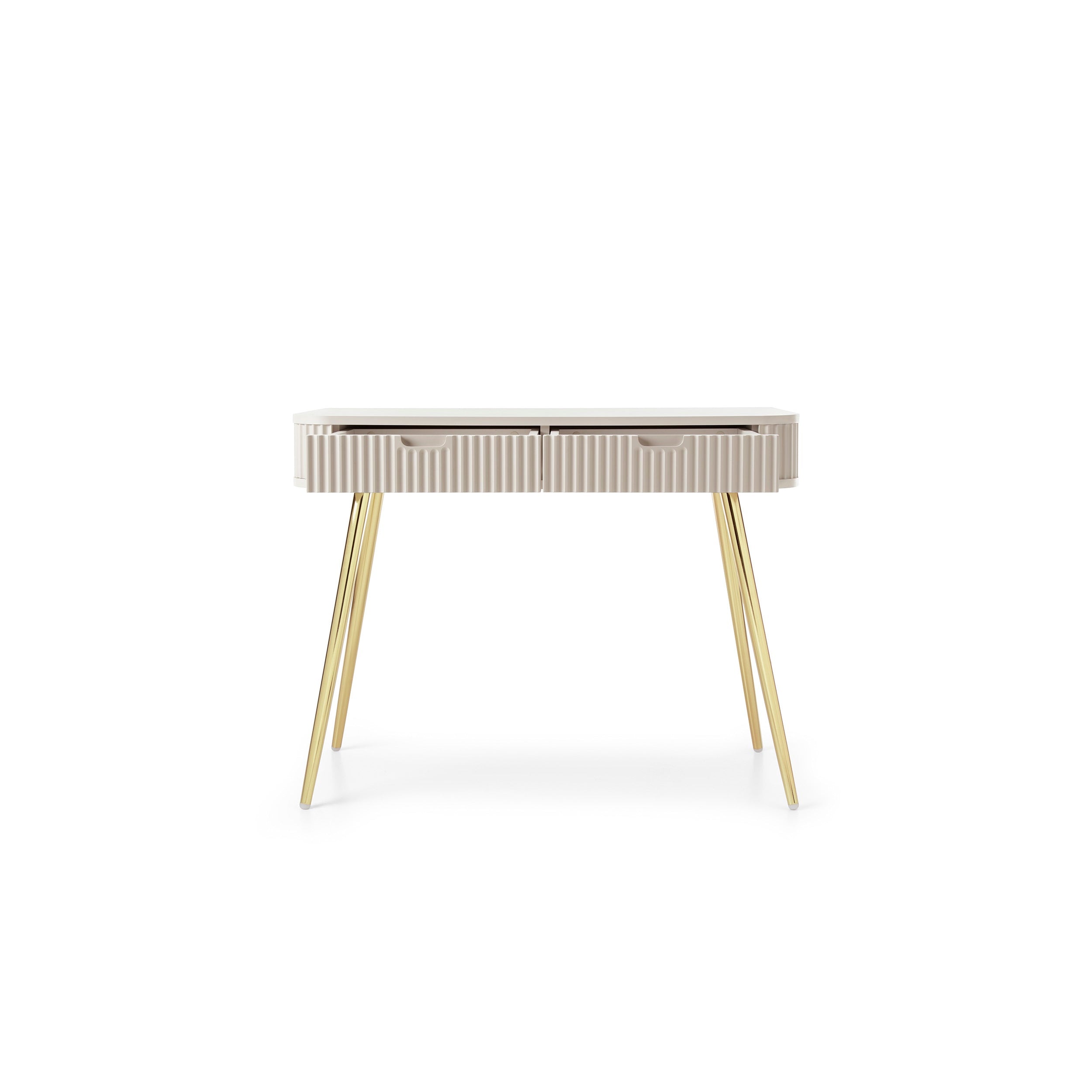 ZOVA Chest of Drawers - Modern Vanity with Two Drawers and Grooved Fronts #color_Cashmere with gold legs