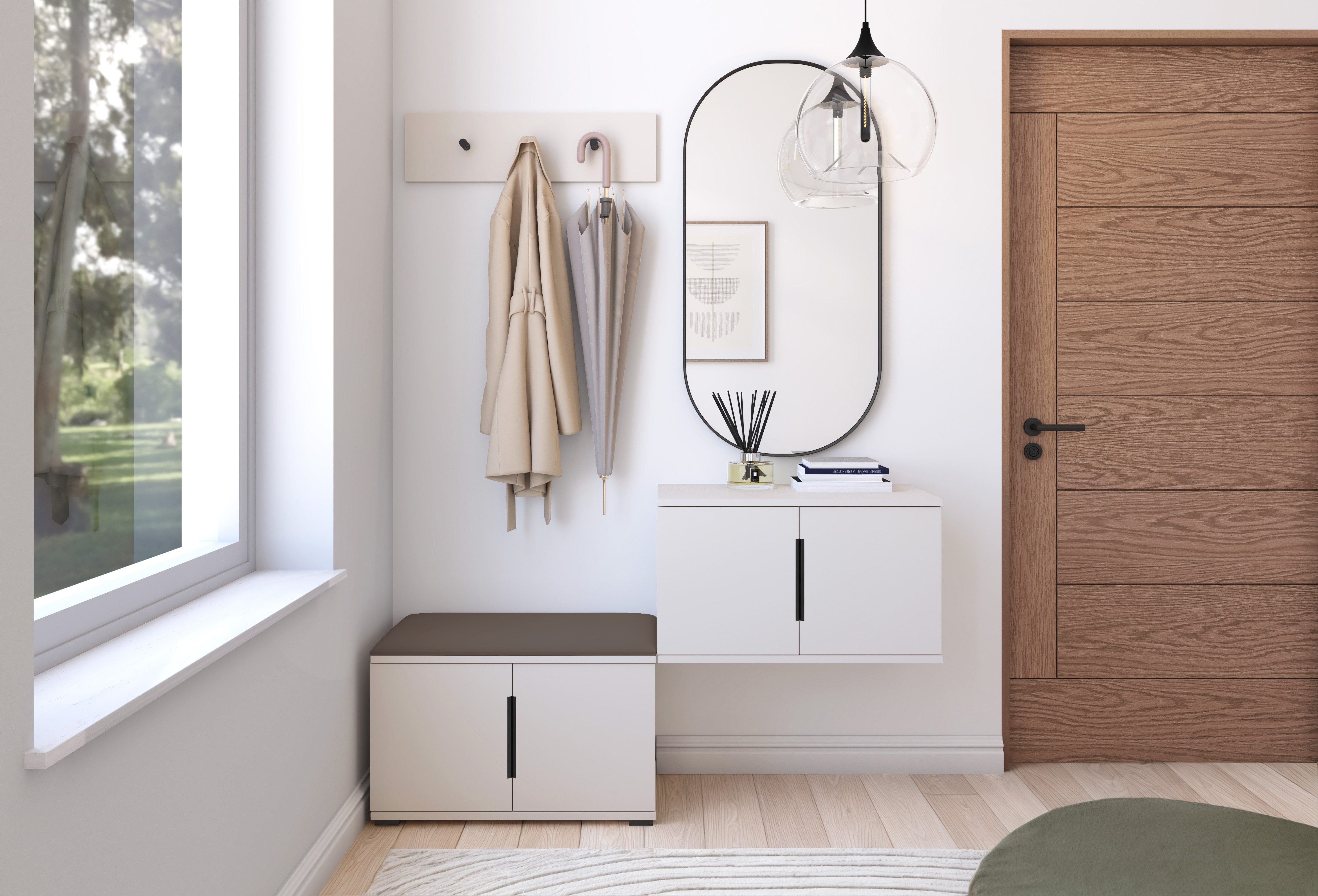 PK Bianco 7 Hallway Wardrobe Set - Upholstered Panels in Various Colours