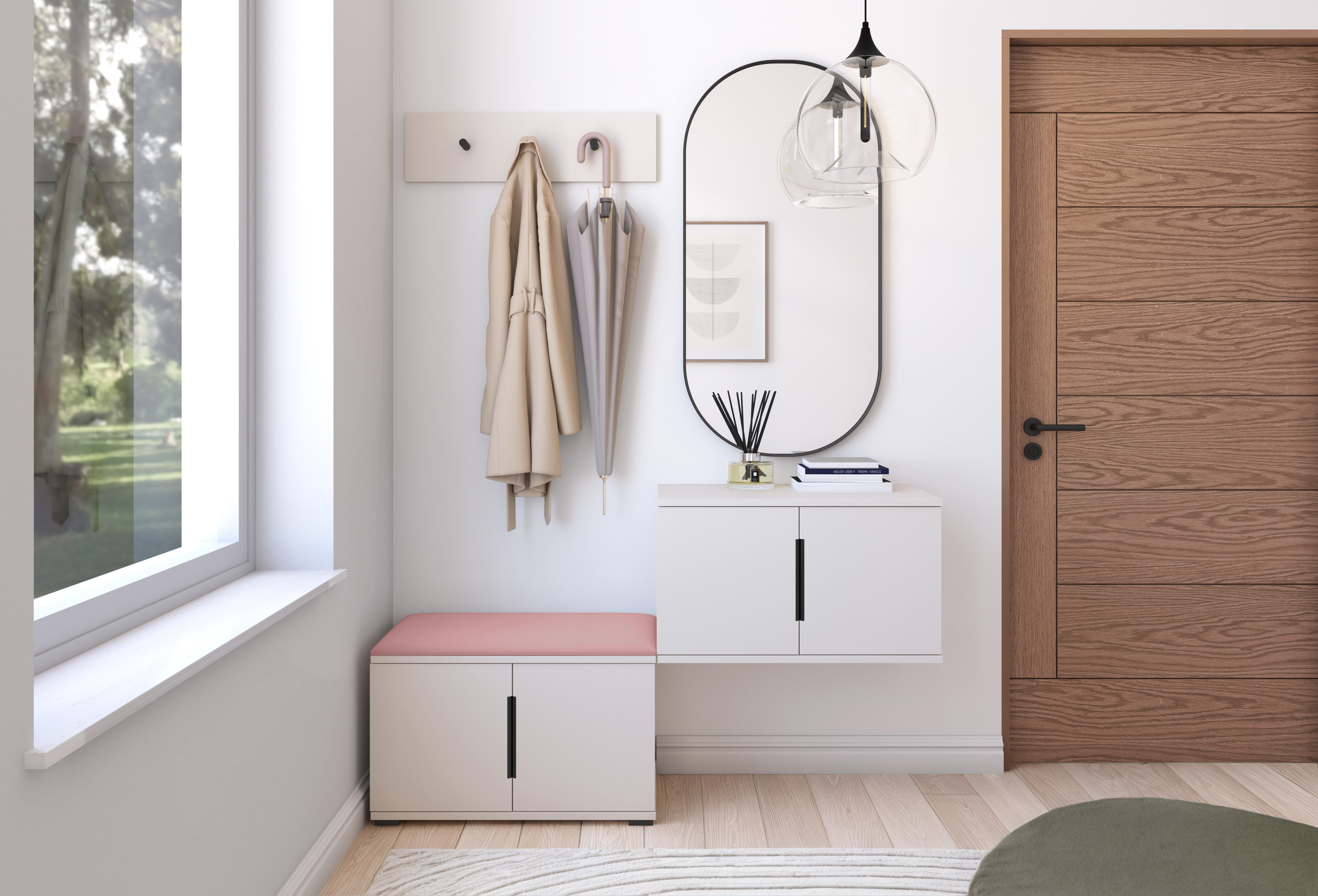 PK Bianco 7 Hallway Wardrobe Set - Upholstered Panels in Various Colours