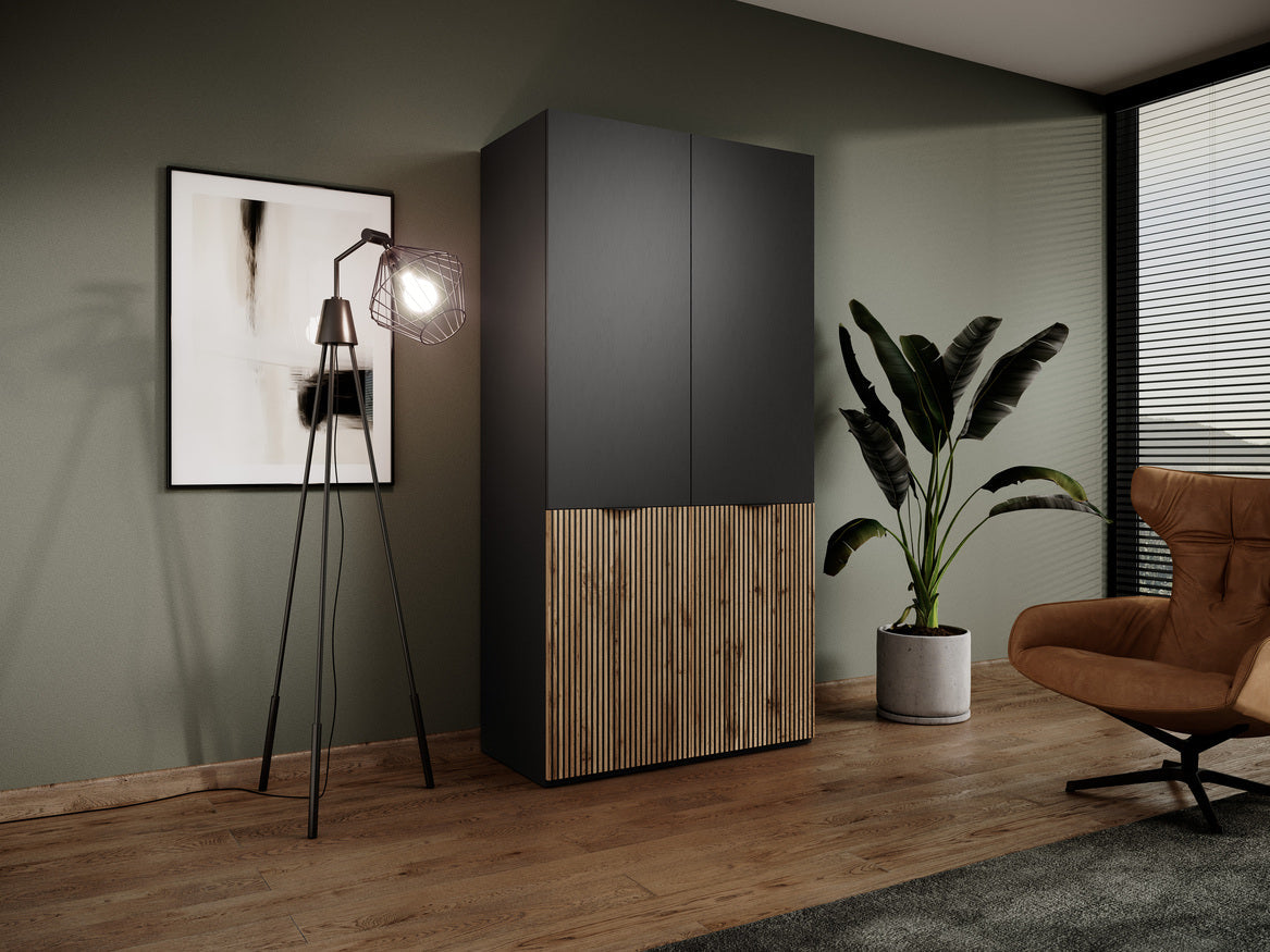 PI Sandbox Modular 2-Door Wardrobe – Sento Black Graphite / Wotan Oak