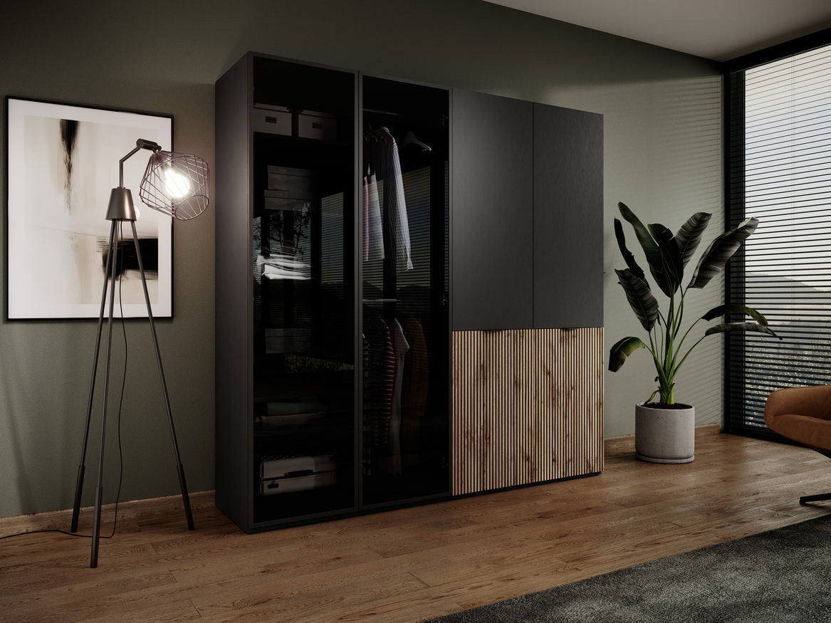 PI Sandbox Modular 2-Door Wardrobe – Sento Black Graphite / Wotan Oak