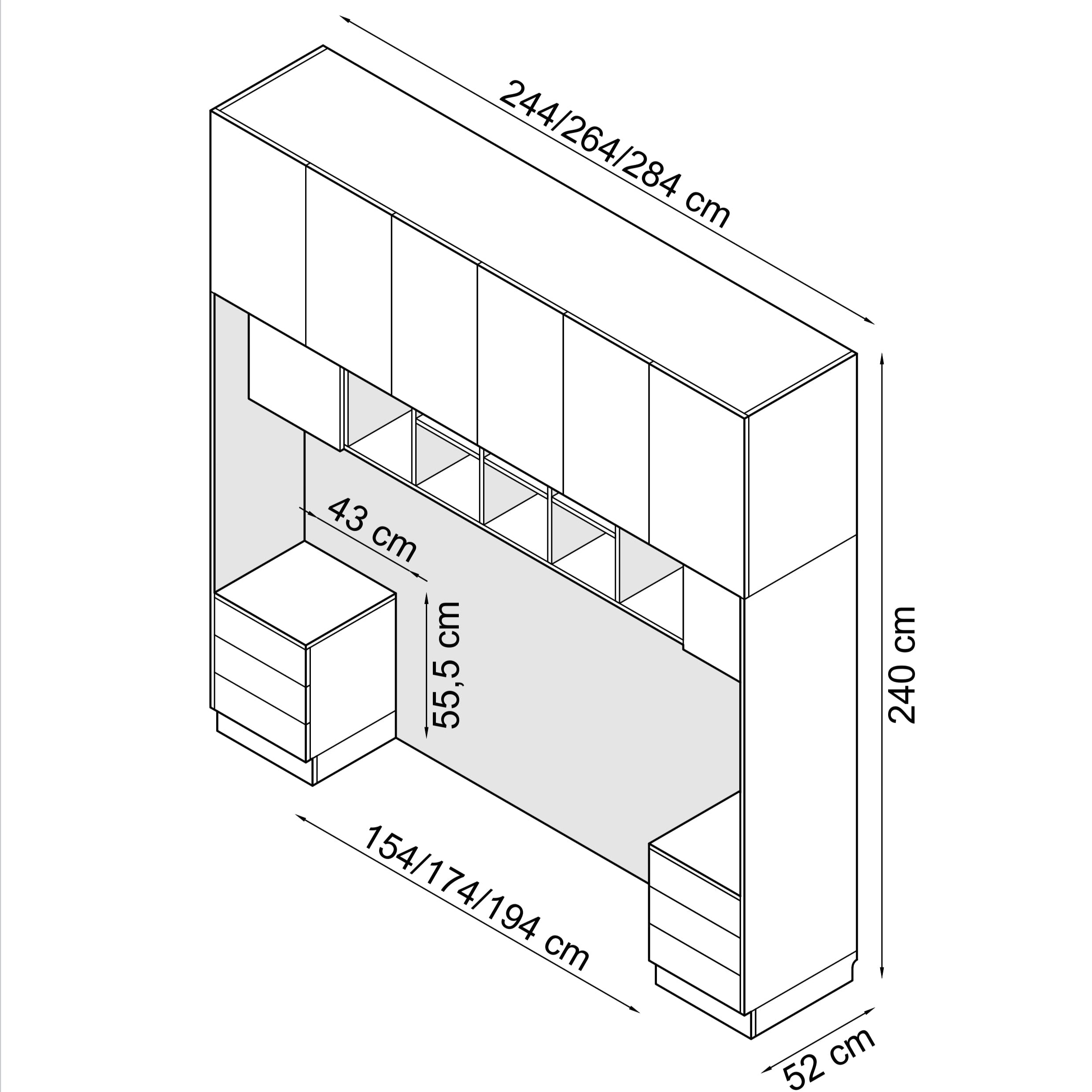 SLEEP VARIA Individuelles Schlafzimmer-Einbausystem mit Nachttischen – Geölte Eiche / Graphit