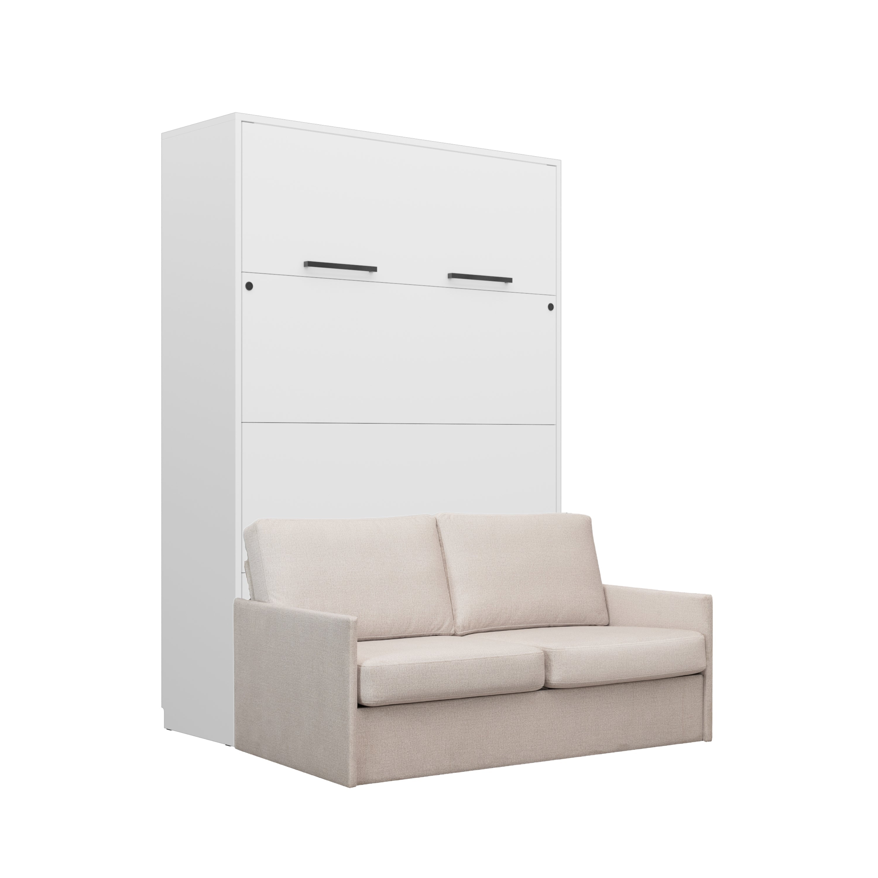 Schrankbett Genius mit Sofa, Weiß matt – für 140x200 cm Matratze