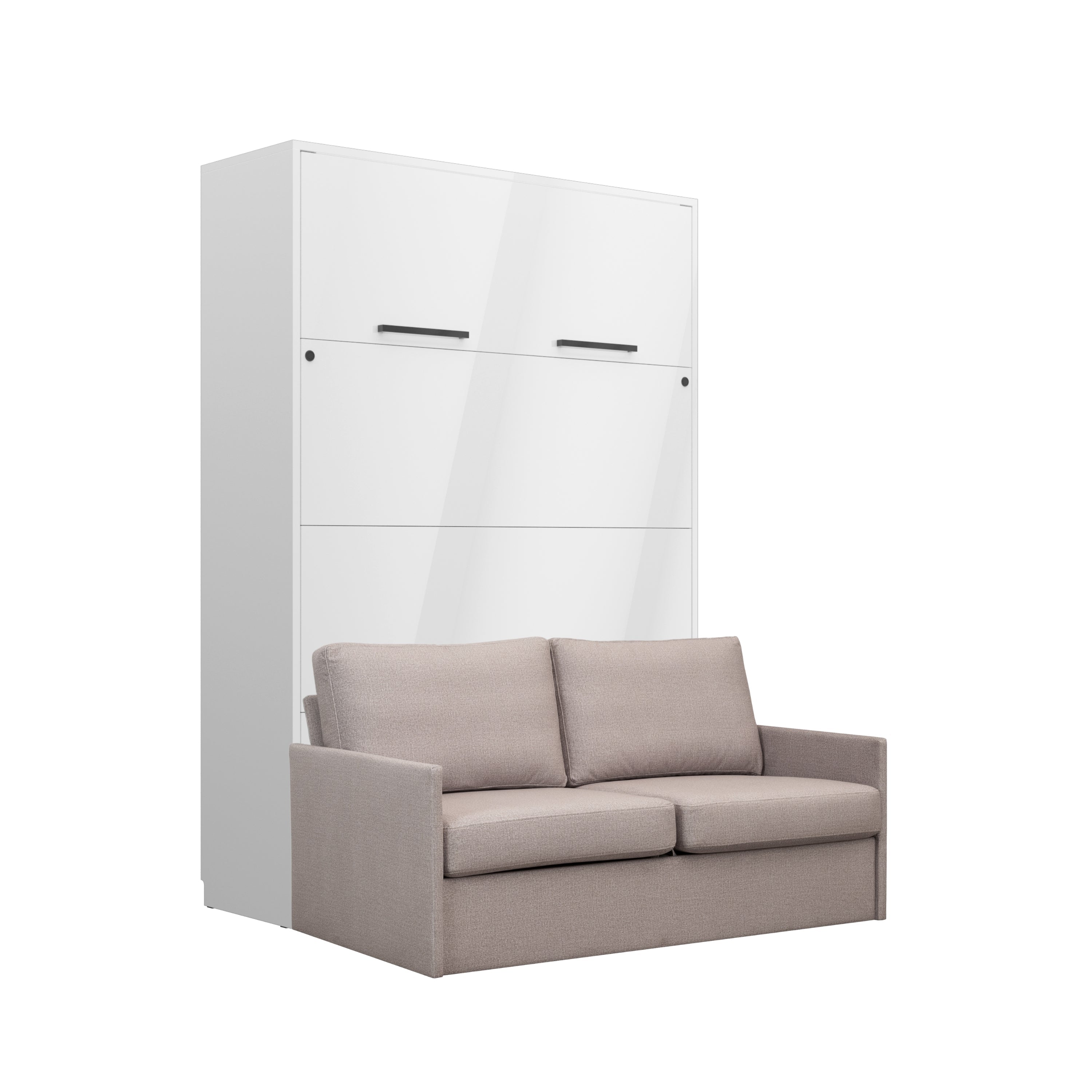 Genius Schrankbett mit Sofa Hochglanz Weiß – für 140x200 cm Matratze