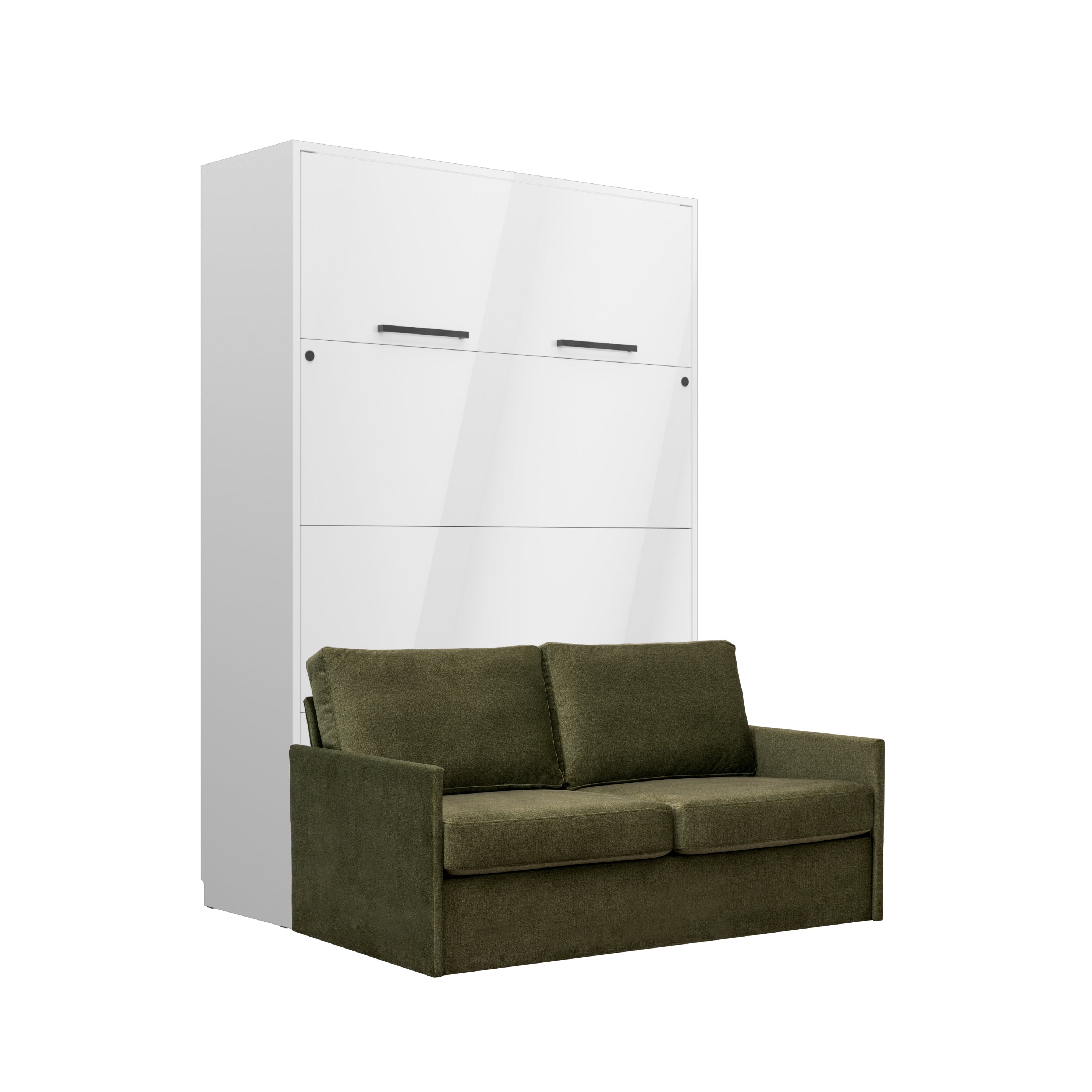 Genius Schrankbett mit Sofa Hochglanz Weiß – für 140x200 cm Matratze