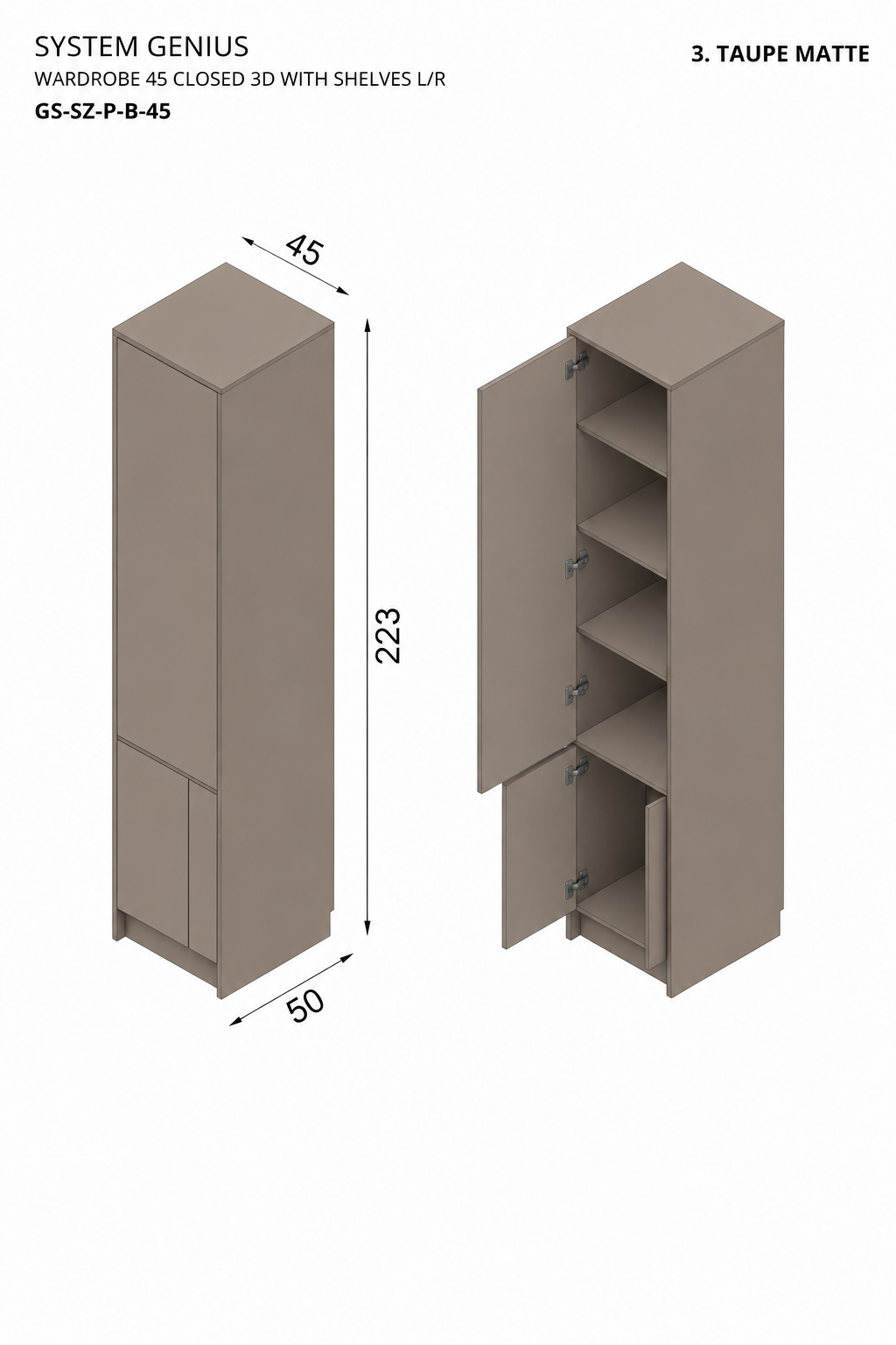 Genius Wardrobe 45 cm with Shelves