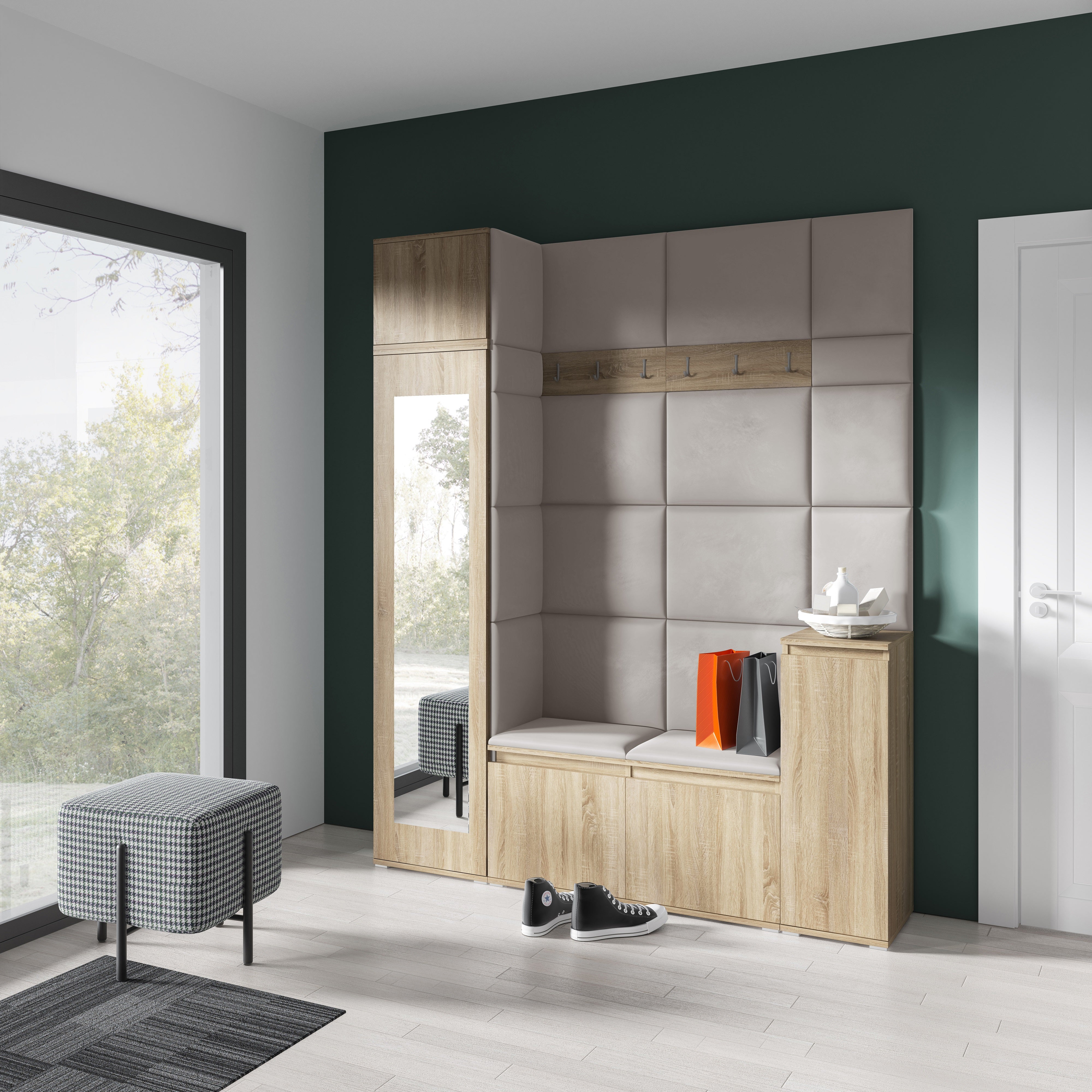 PK Emi 29 Hallway Wardrobe Sonoma Oak - Upholstered Panels in Various Colours