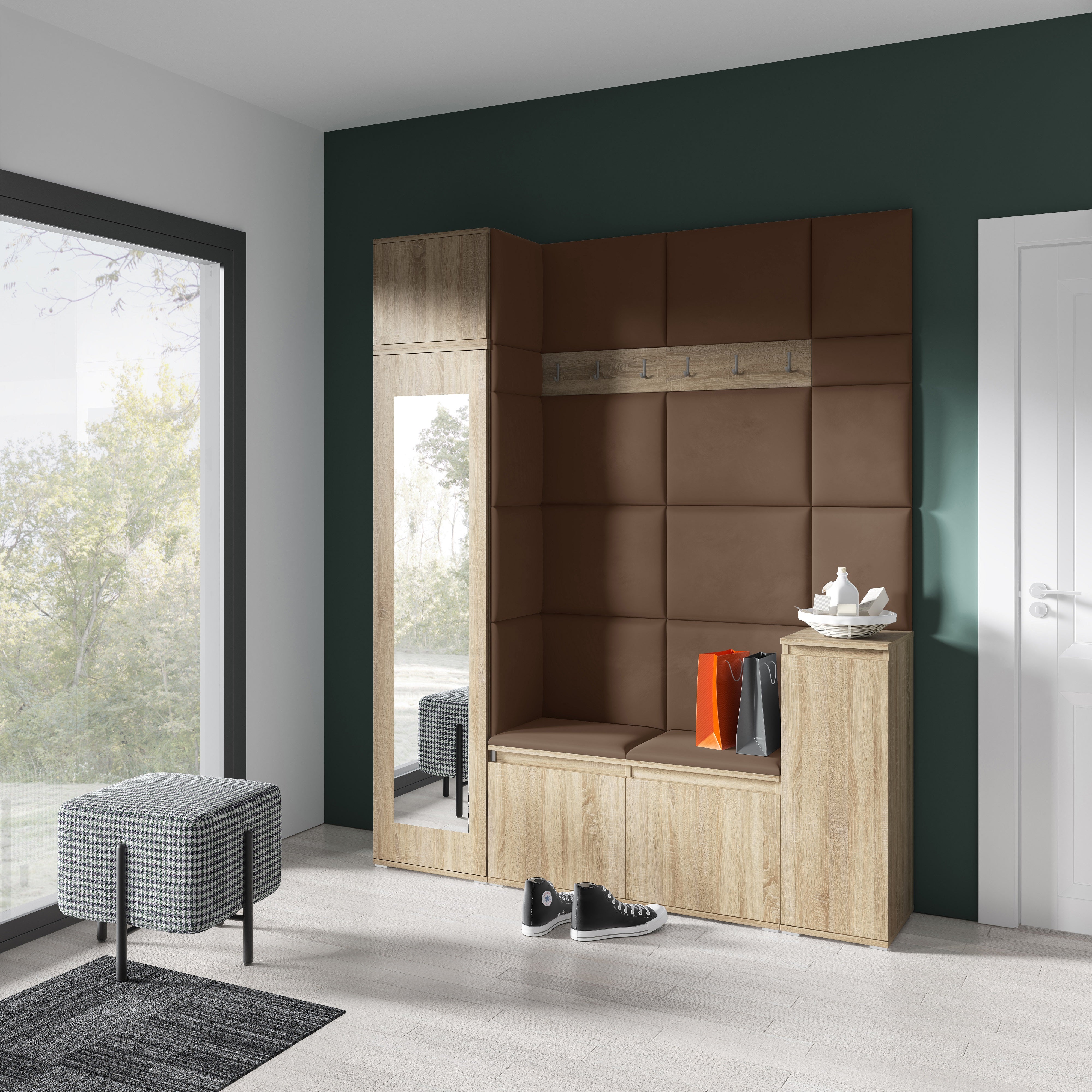 PK Emi 29 Hallway Wardrobe Sonoma Oak - Upholstered Panels in Various Colours
