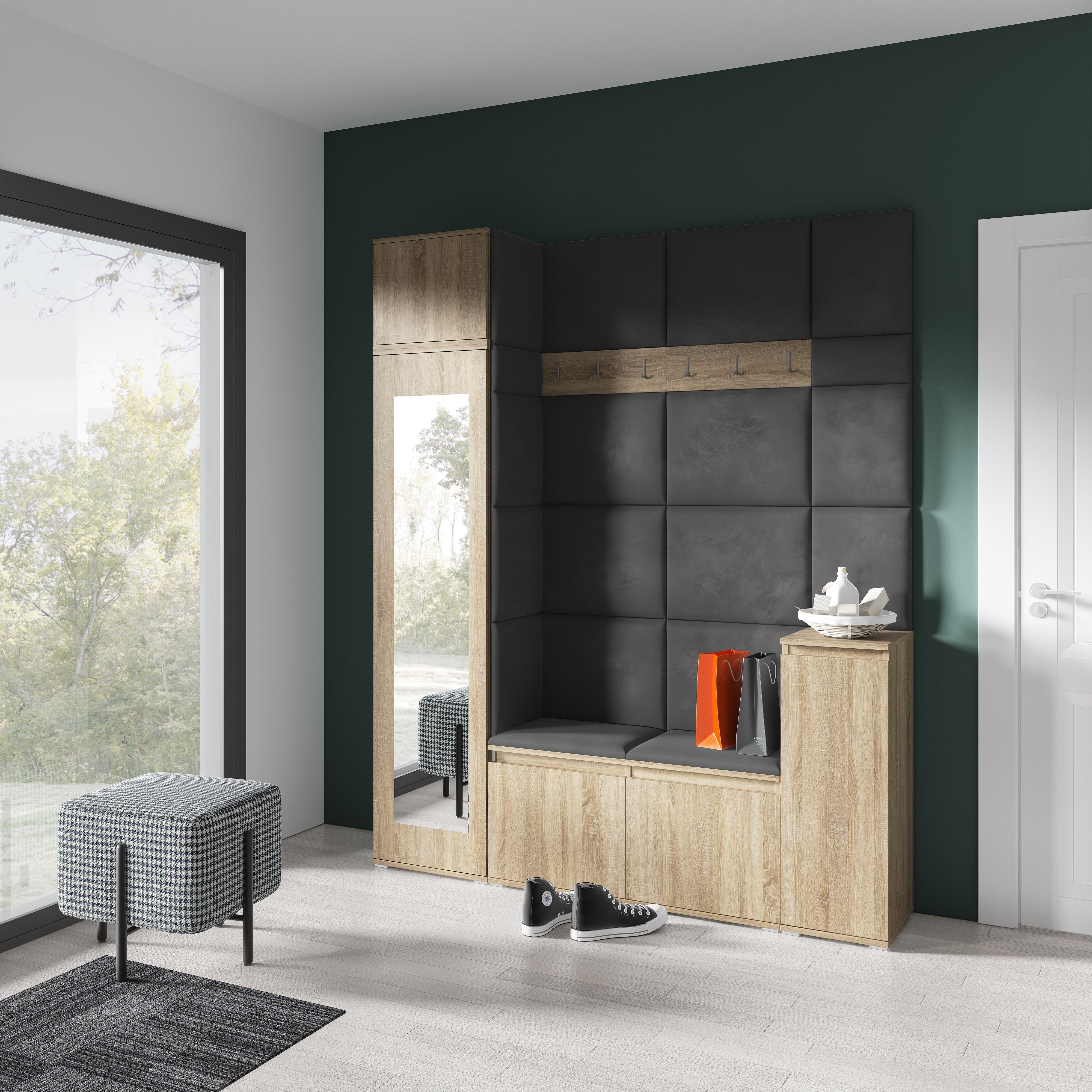 PK Emi 29 Hallway Wardrobe Sonoma Oak - Upholstered Panels in Various Colours