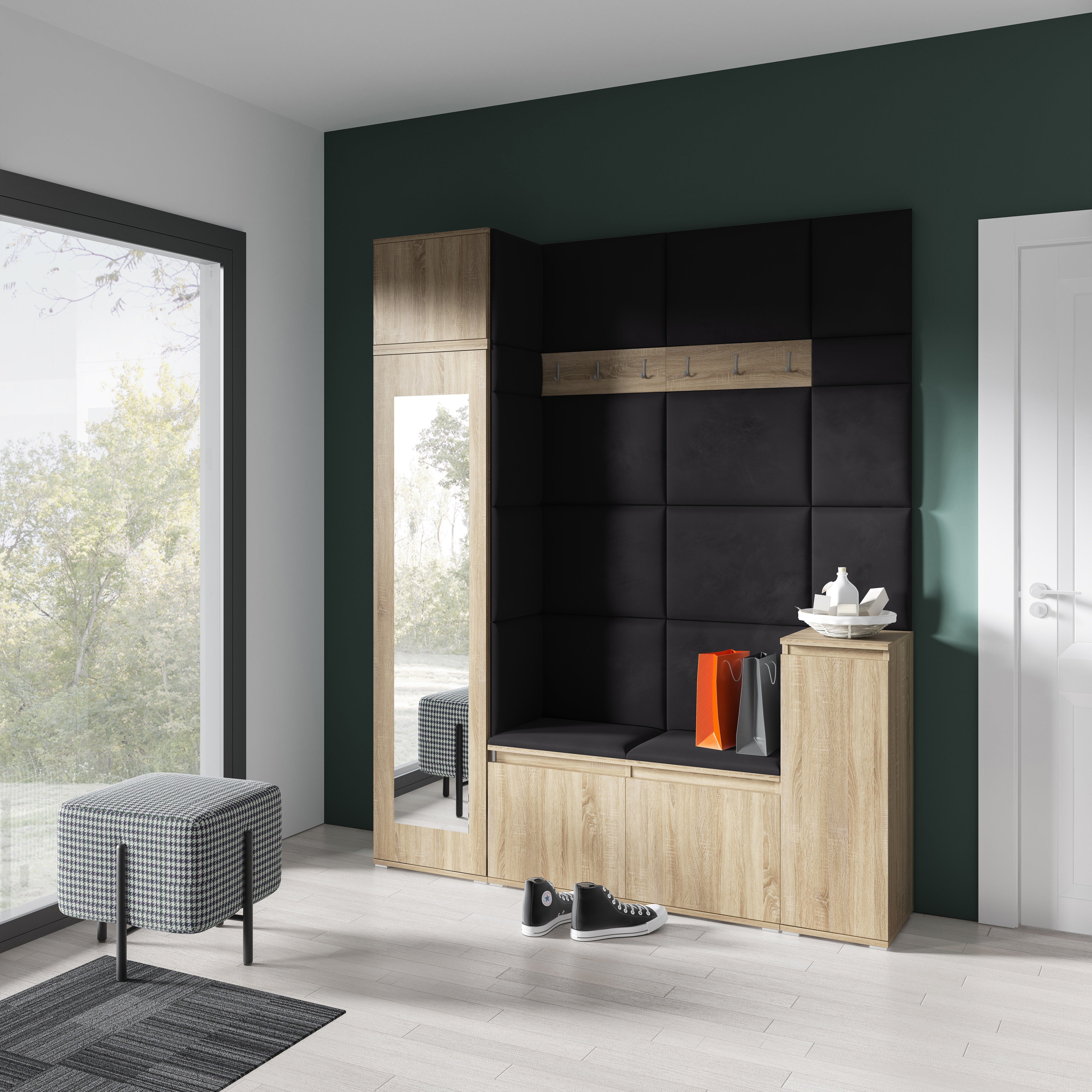 PK Emi 29 Hallway Wardrobe Sonoma Oak - Upholstered Panels in Various Colours