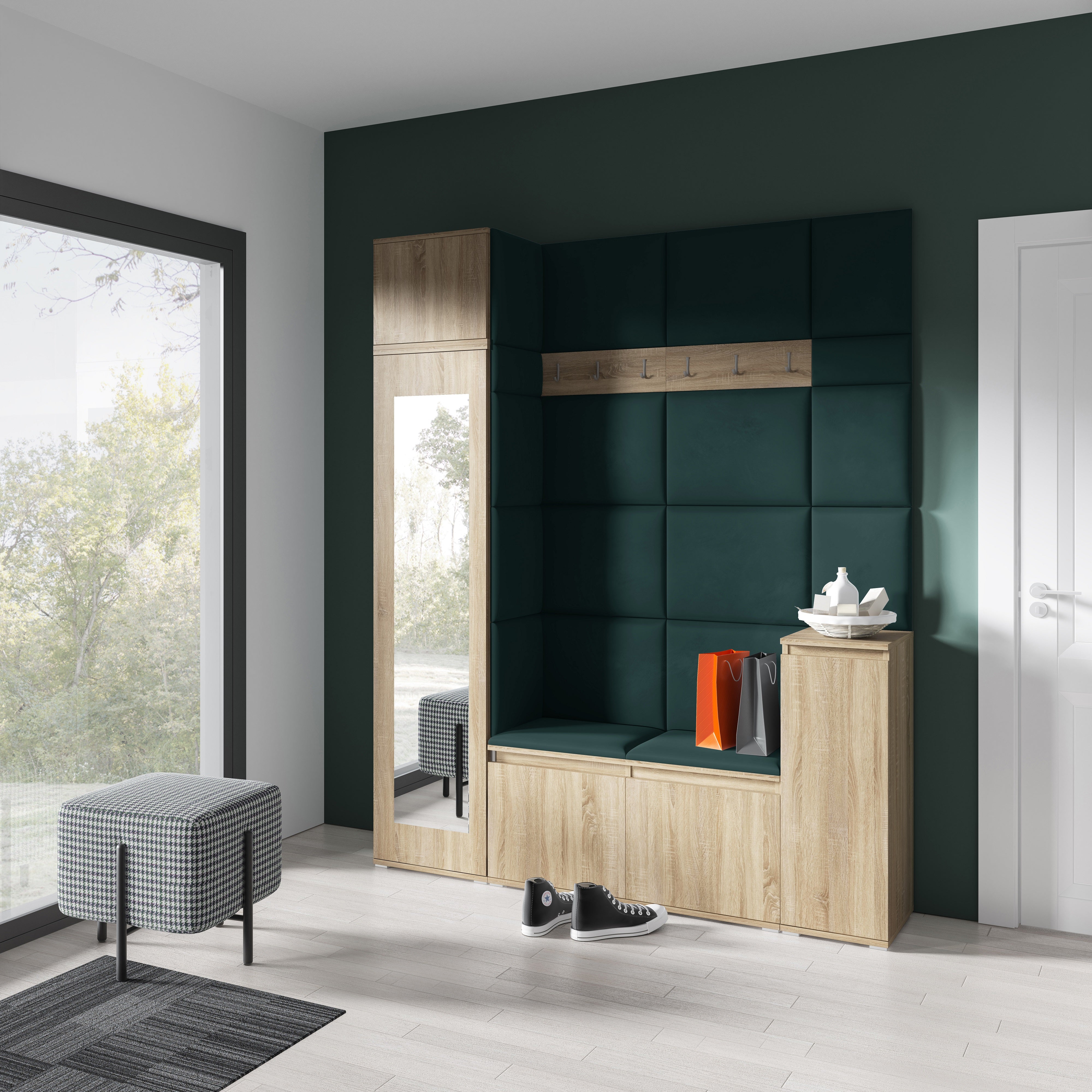 PK Emi 29 Hallway Wardrobe Sonoma Oak - Upholstered Panels in Various Colours